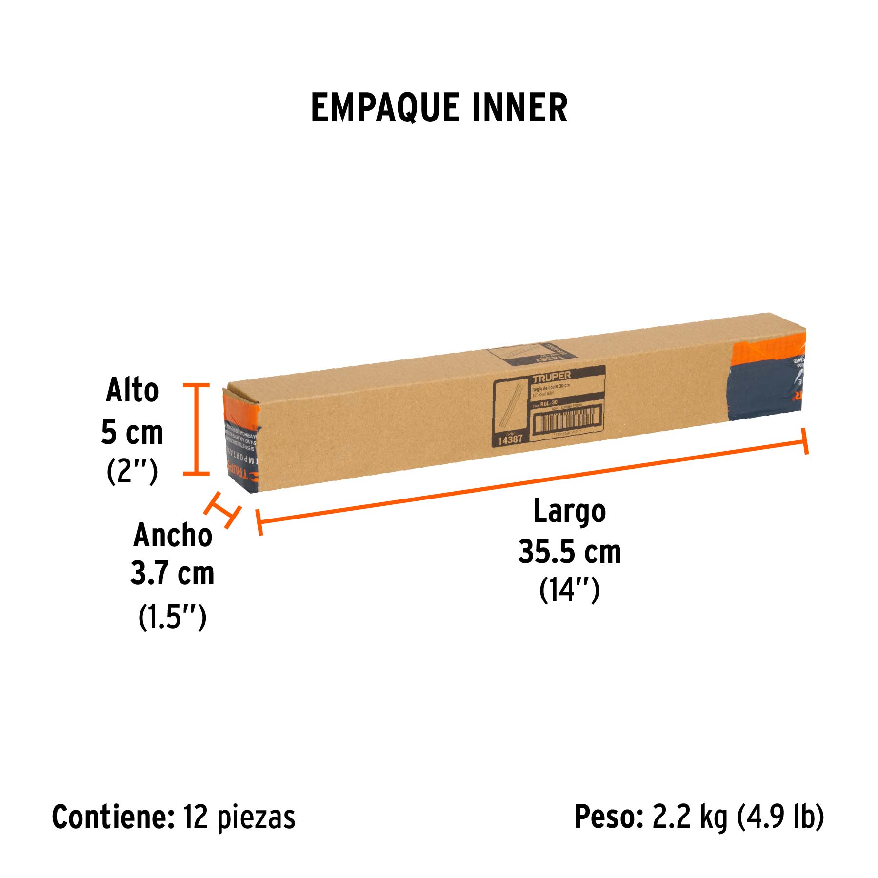 Regla de acero inoxidable, 30 cm.