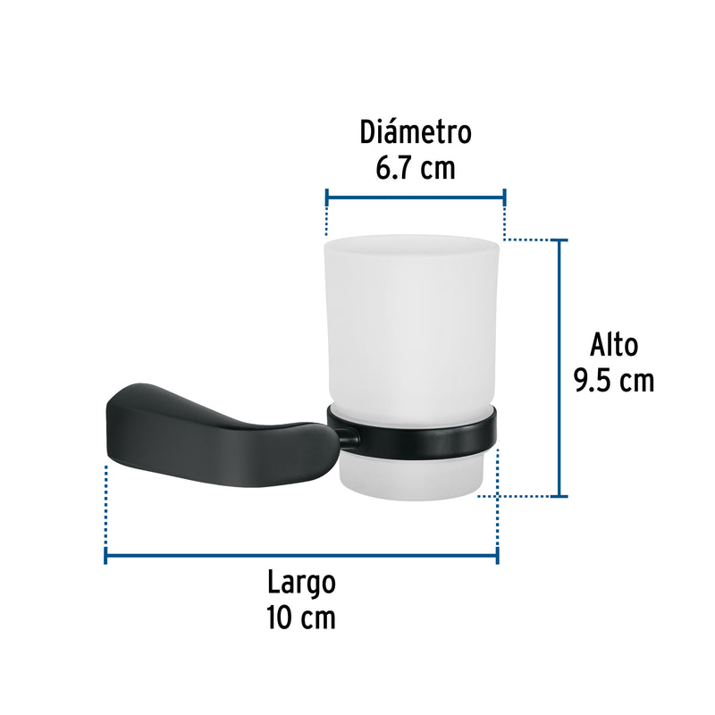 Portavaso cepillero con vaso de vidrio, negro, FOSET RIVIERA