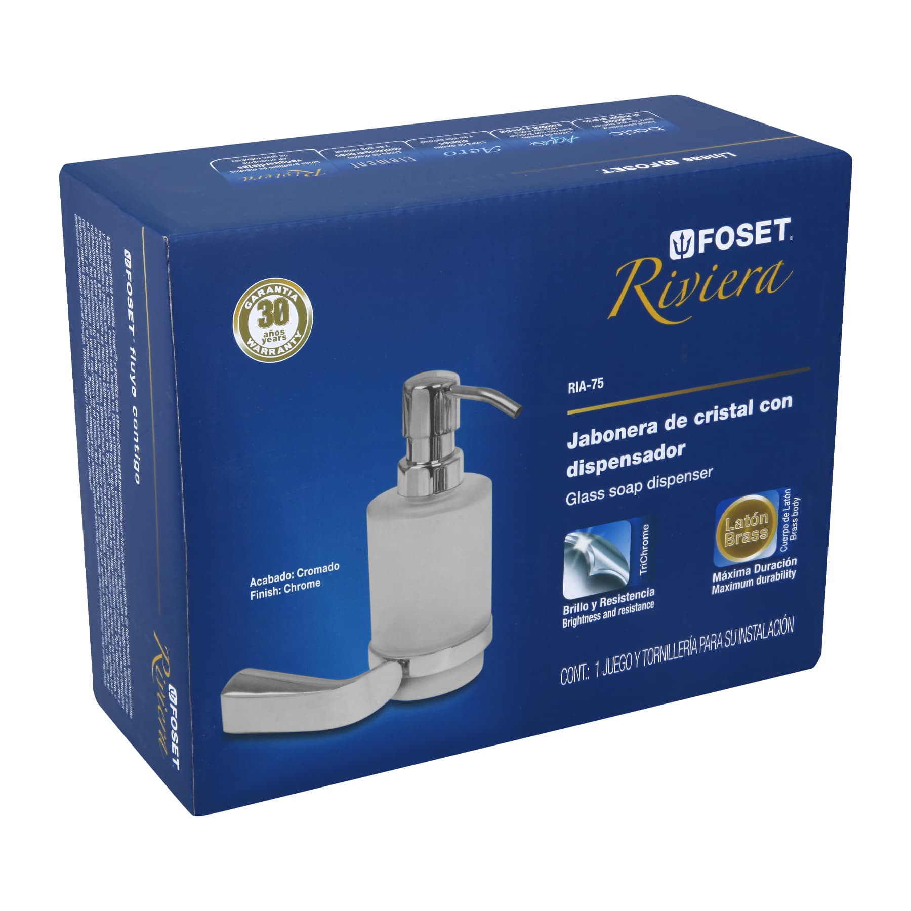 Dispensador de jabón, cromado, línea Riviera