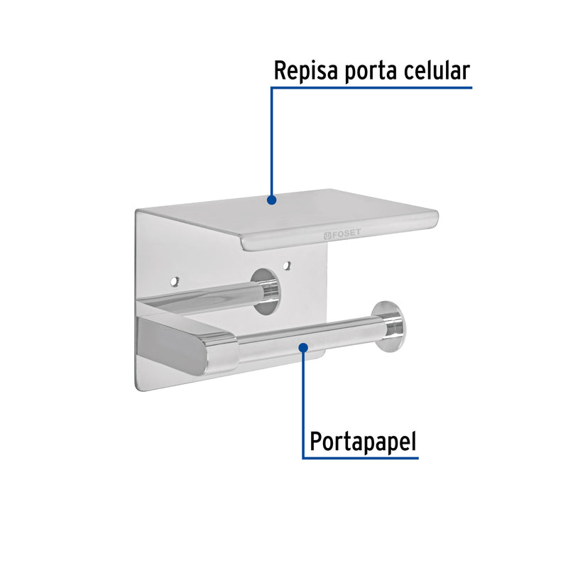 Porta rollo con soporte para celular, cromo, Riviera