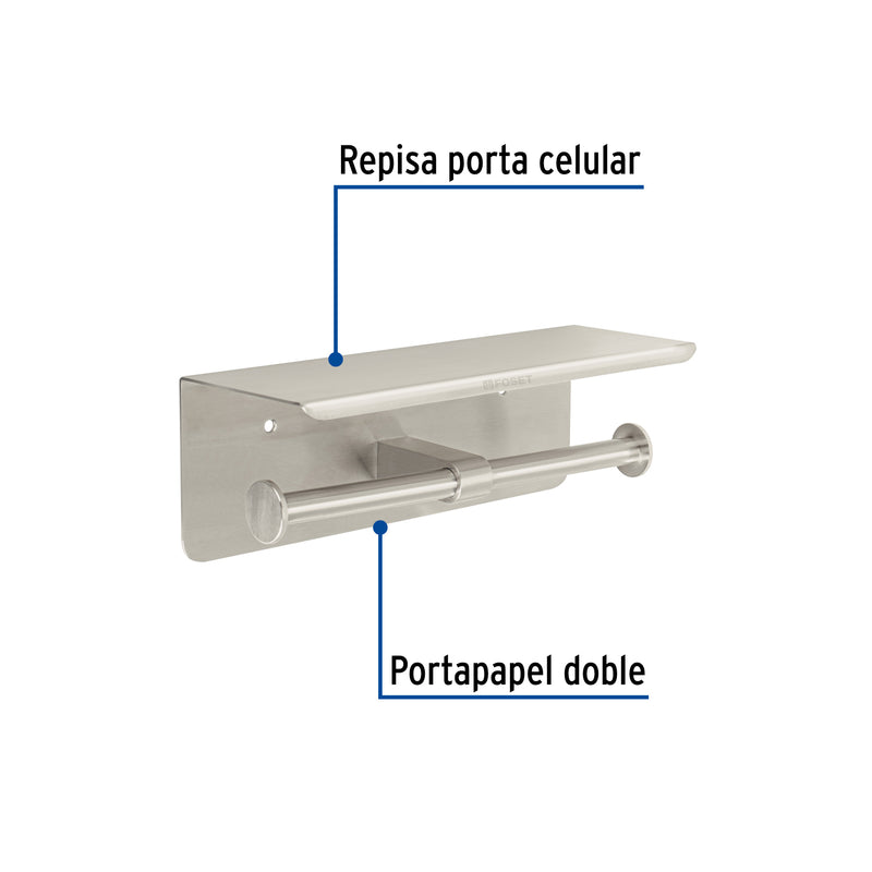 Porta rollo doble con soporte para celular, satín, Riviera