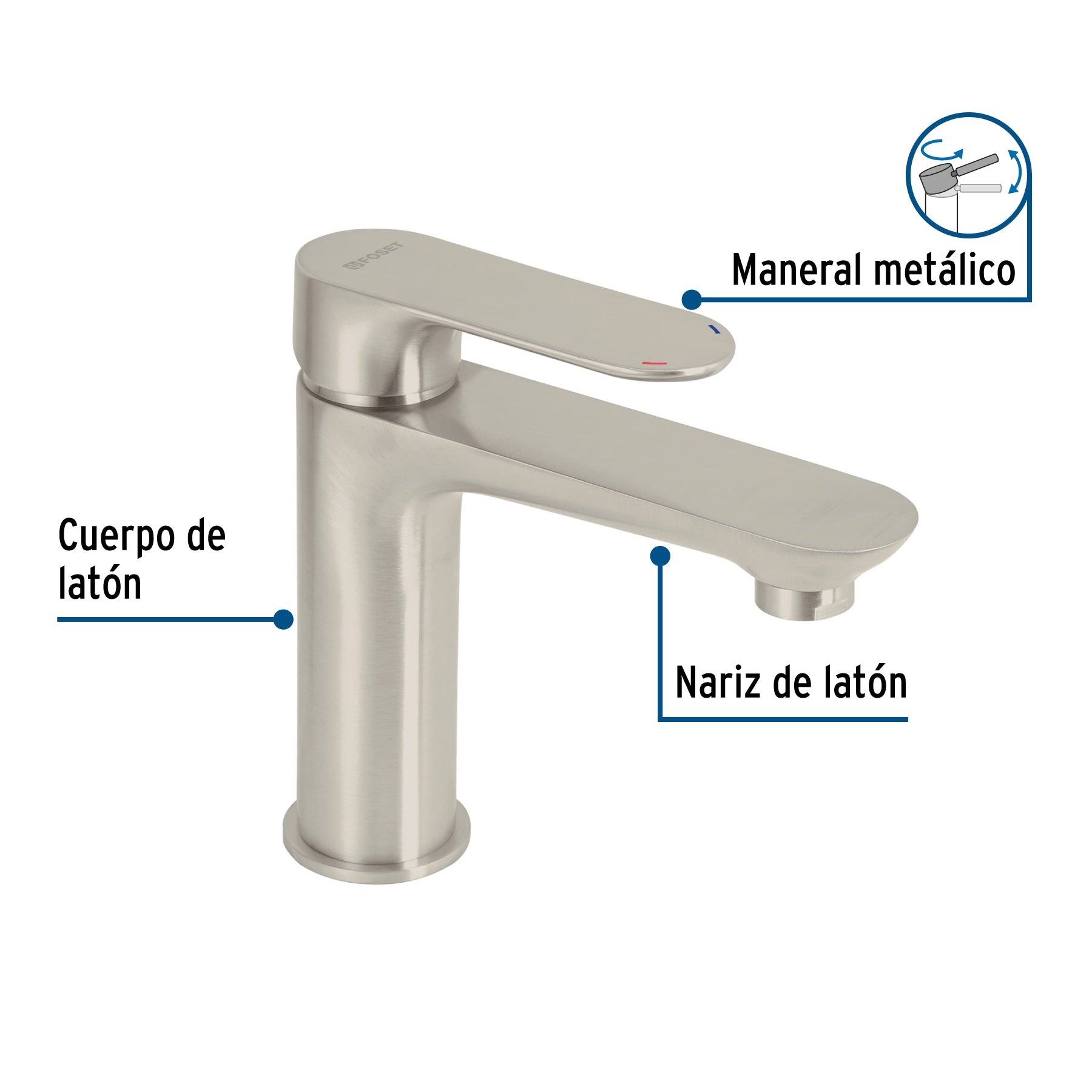 Monomando corto para lavabo, satin, Riviera