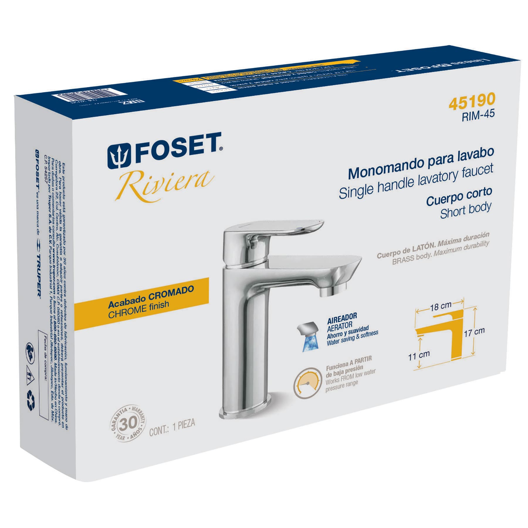 Monomando corto para lavabo, Riviera