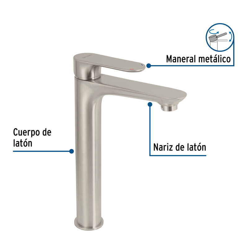 Monomando alto para lavabo, satin, Riviera