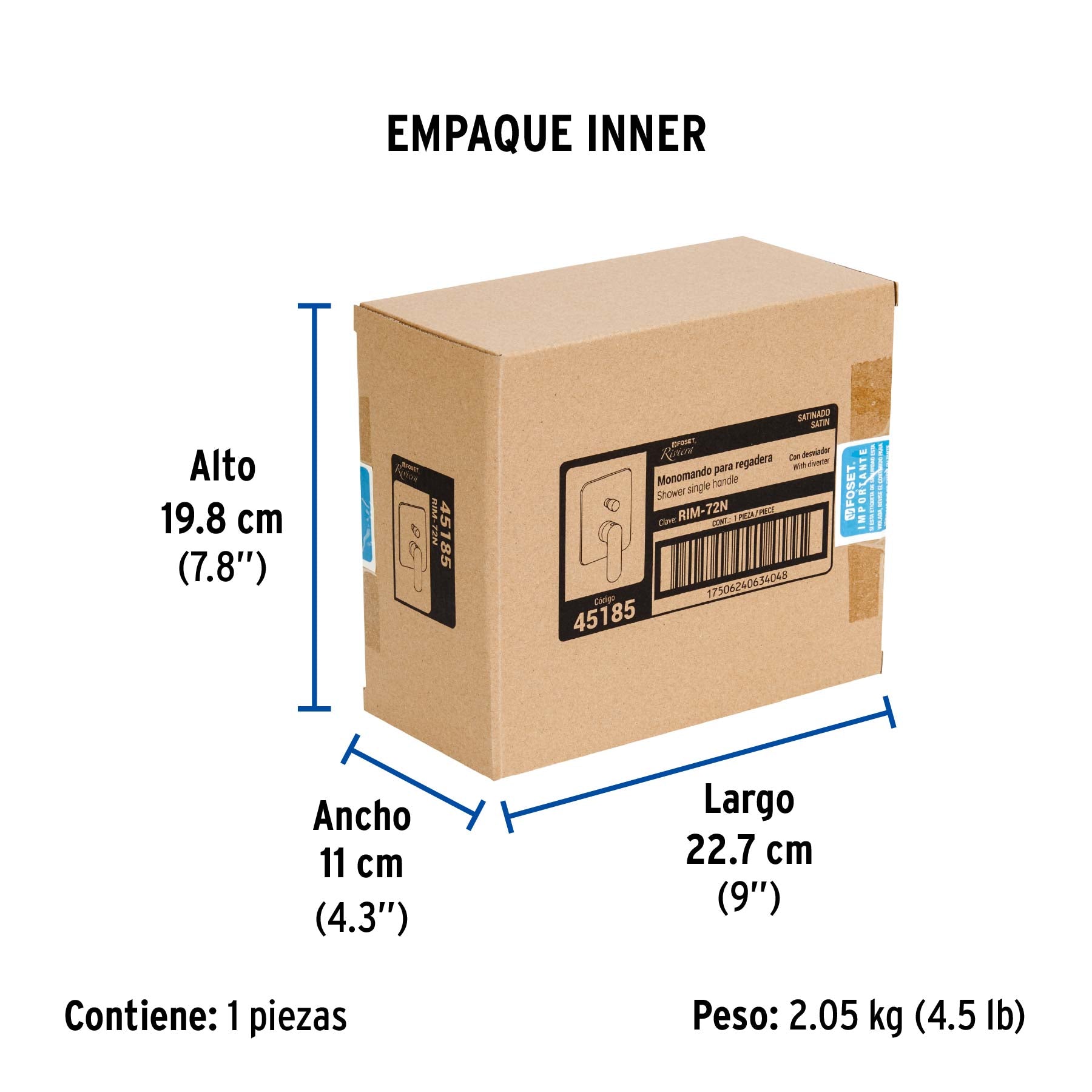Monomando para regadera con desviador, satín, Riviera