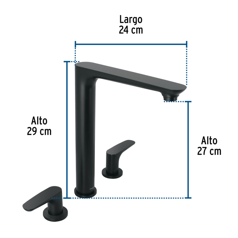 Mezcladora cuello alto para fregadero, negro, FOSET RIVIERA