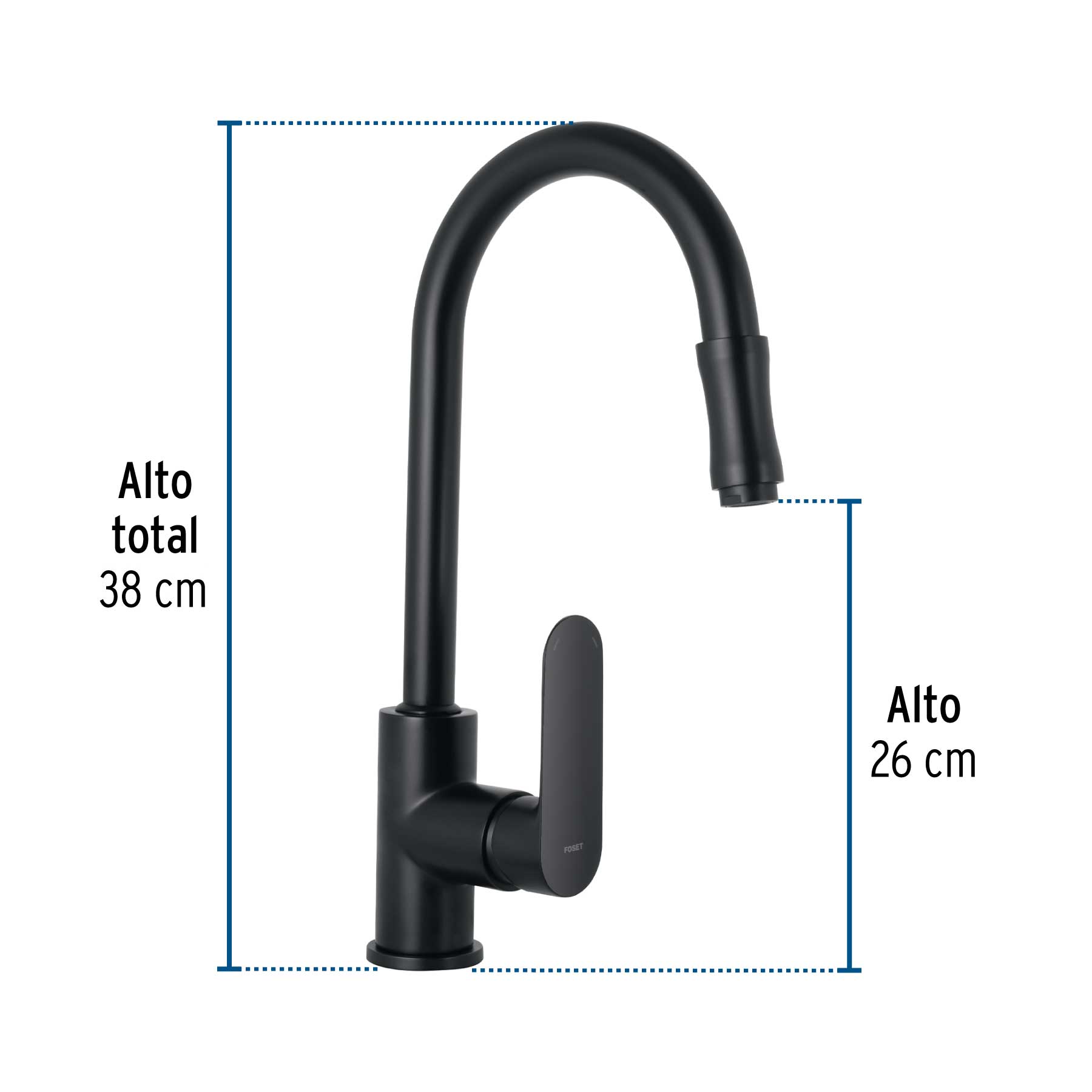 Monomando retráctil para fregadero, negro, FOSET RIVIERA