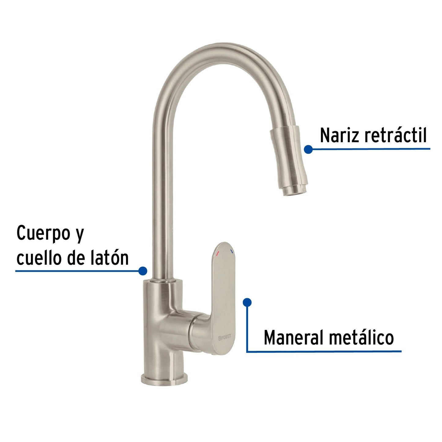 Mezcladora para fregadero, manguera extraible, satín,Riviera
