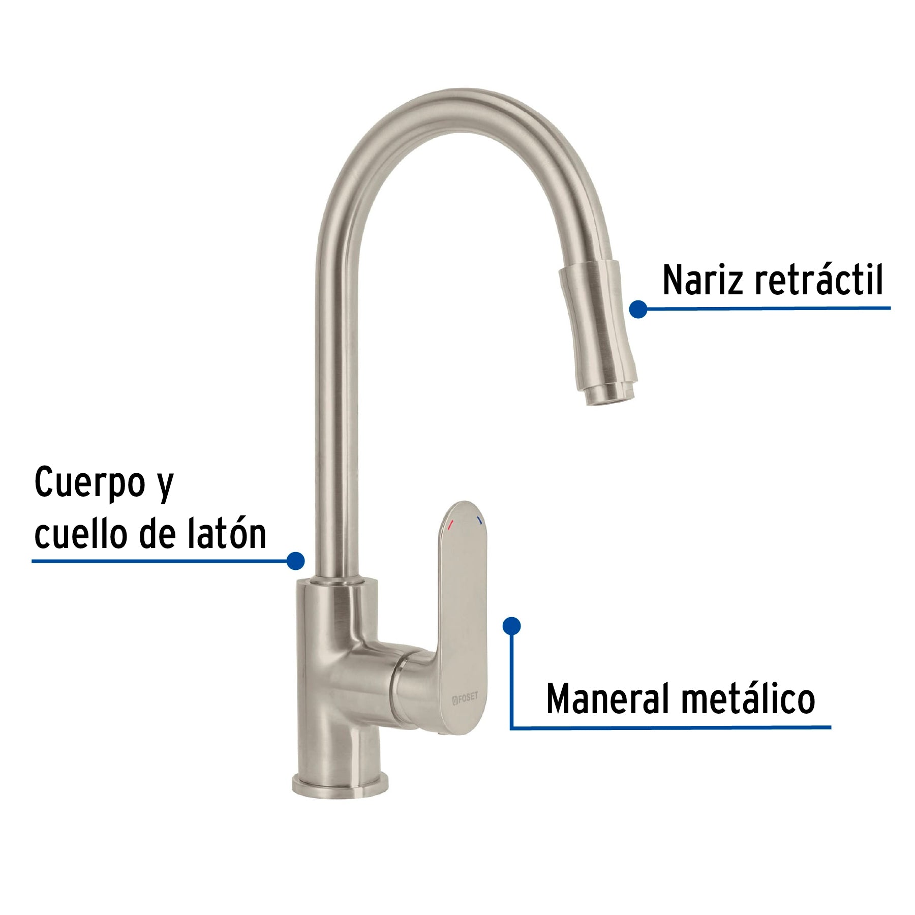 Mezcladora para fregadero, manguera extraible, satín,Riviera