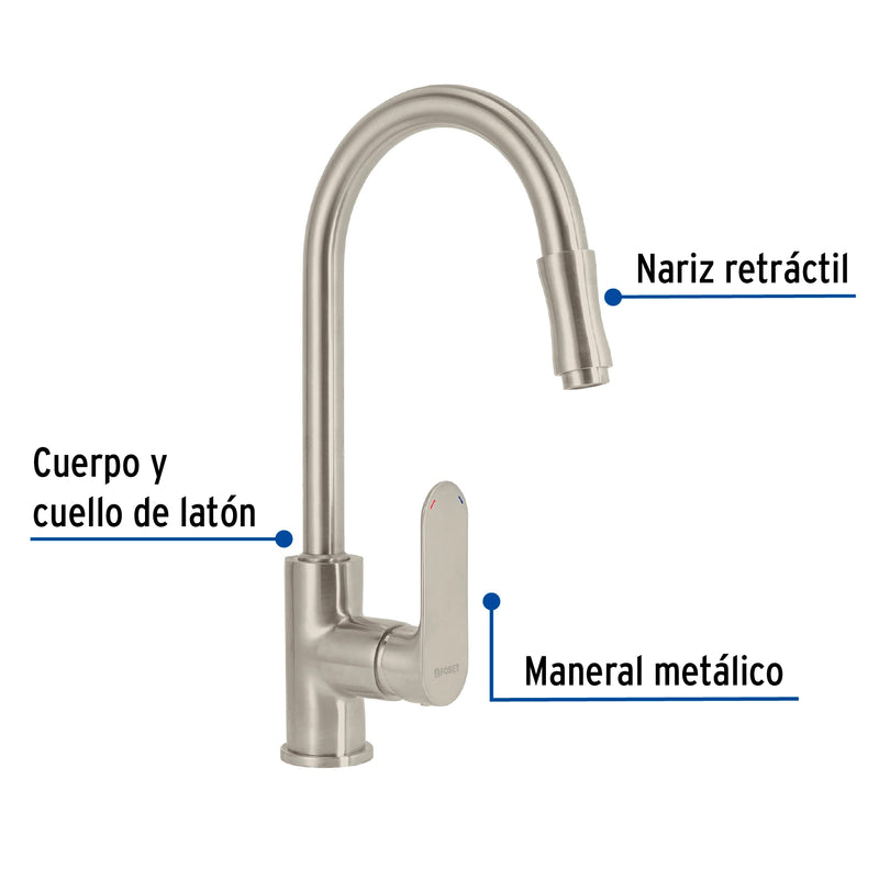 Mezcladora para fregadero, manguera extraible, satín,Riviera