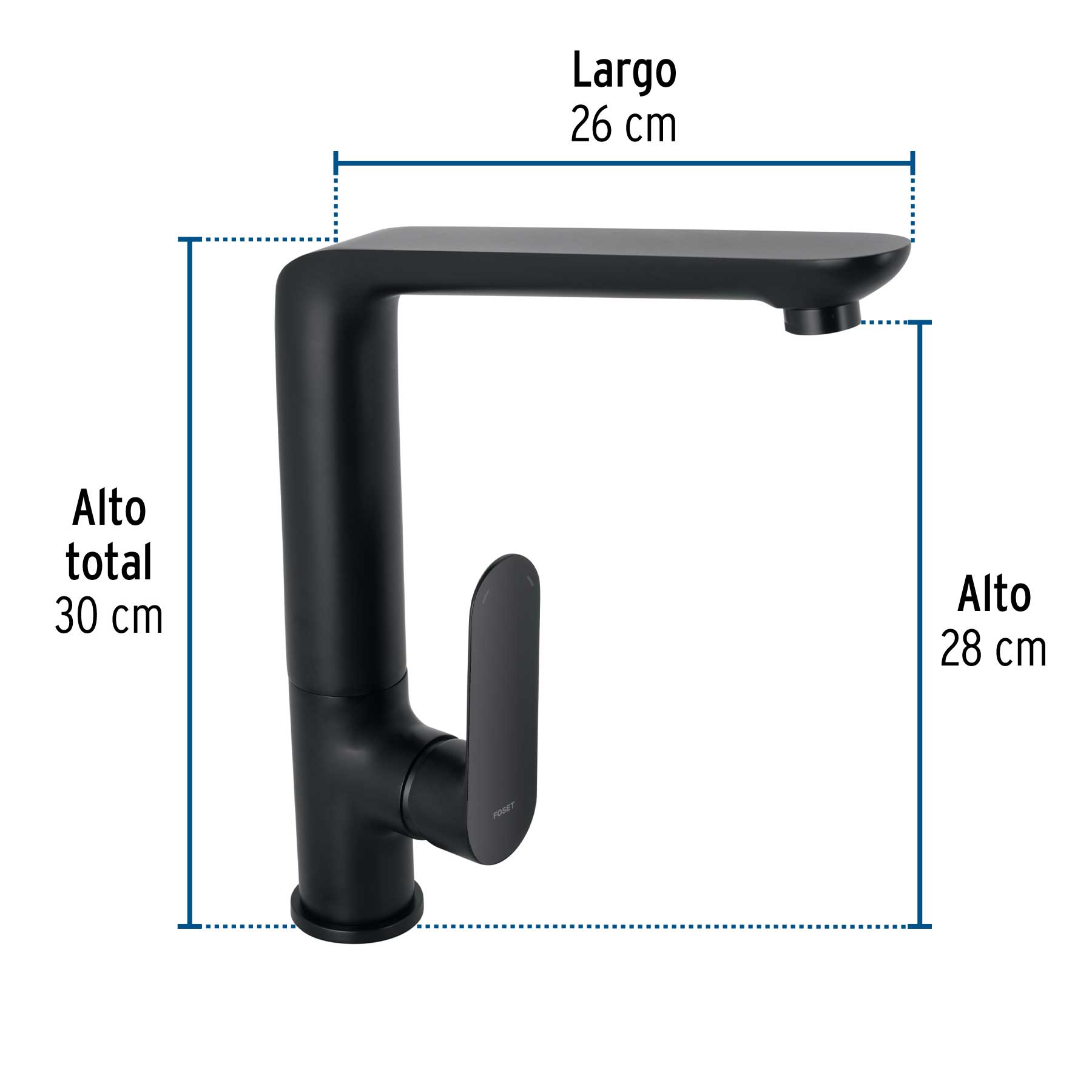 Monomando cuello alto para fregadero, negro, FOSET RIVIERA