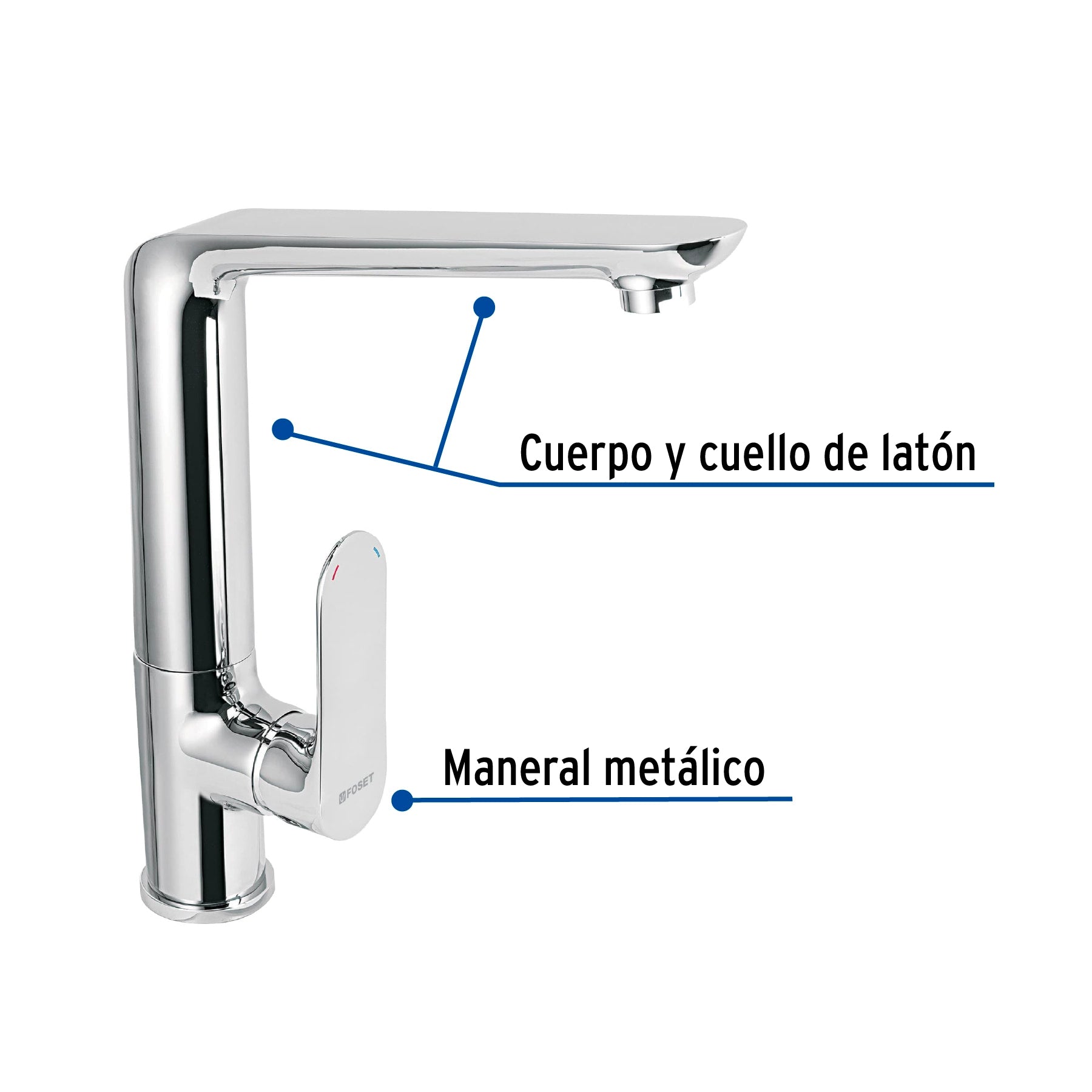 Monomando para fregadero, cuello alto, Riviera