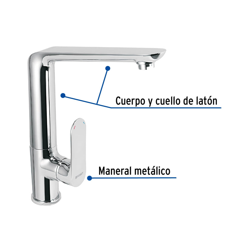 Monomando para fregadero, cuello alto, Riviera