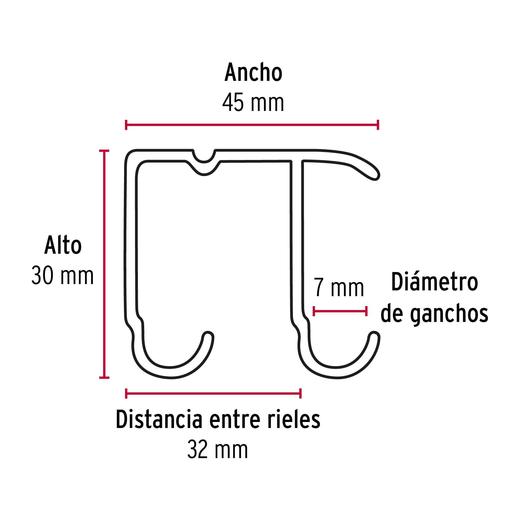 Riel superior "JJ" de aluminio para puerta corrediza 2 m