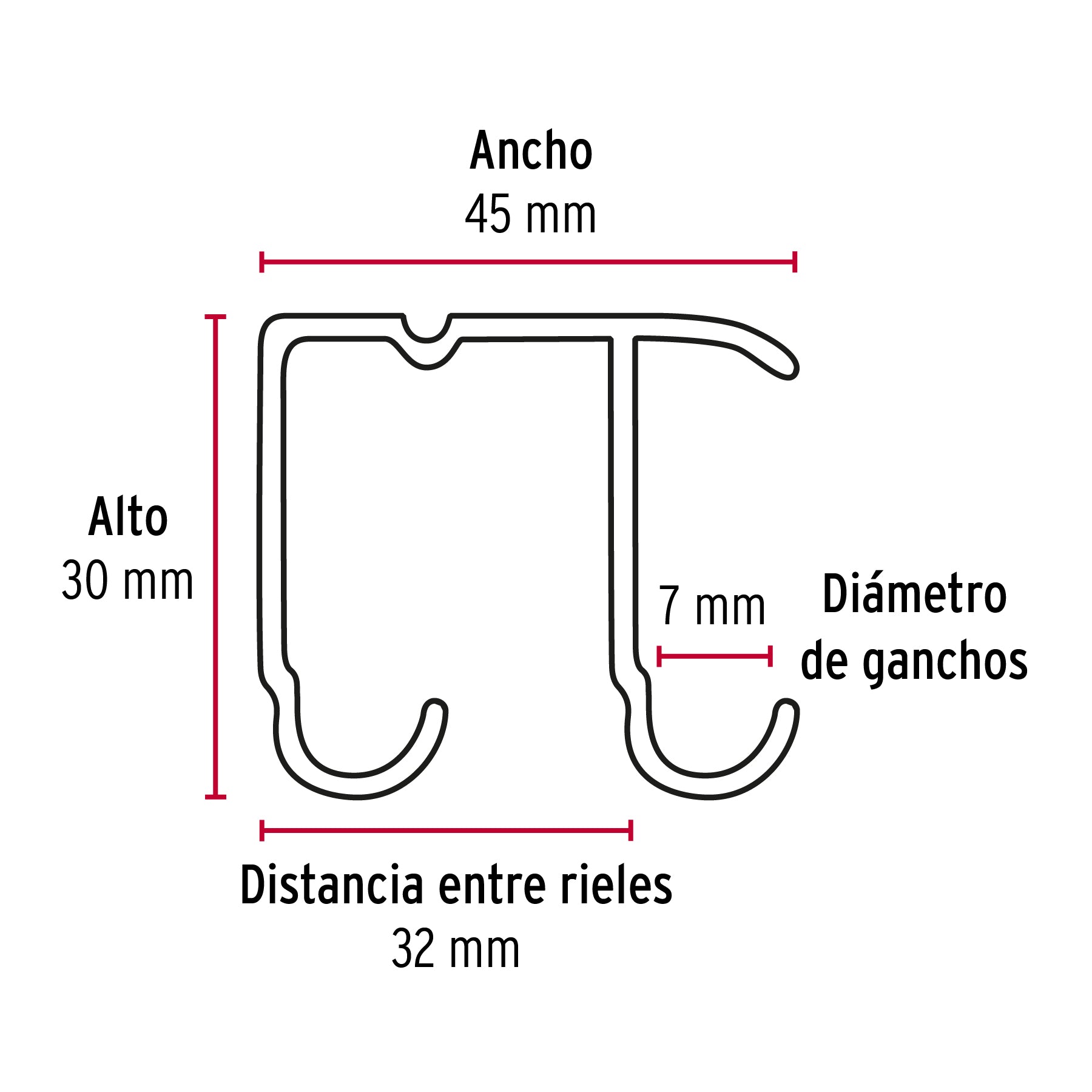 Riel superior  "JJ" de aluminio para puerta corrediza 3 m