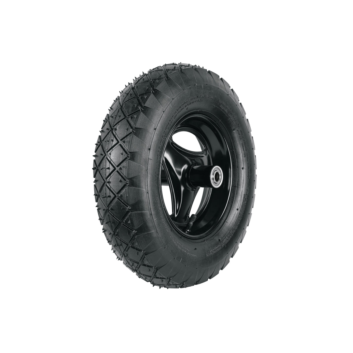 Llanta reforzada,16"con rin,eje, baleros p/carretilla, Pretu