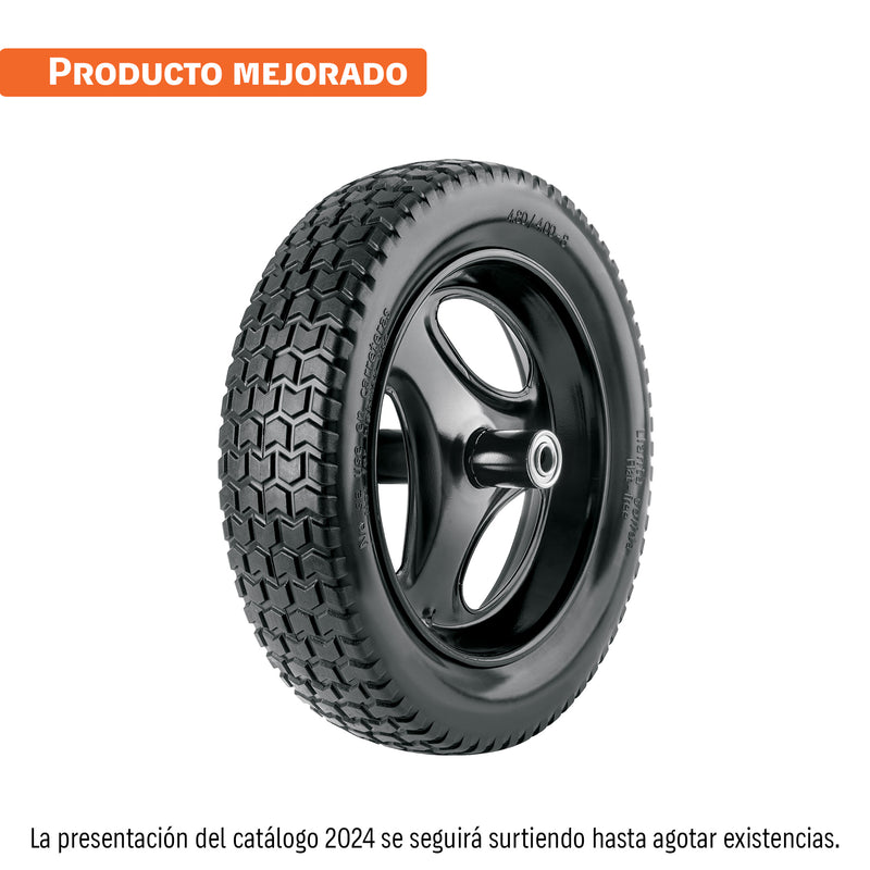 Llanta imponchable,16" con rin,eje y baleros para carretilla