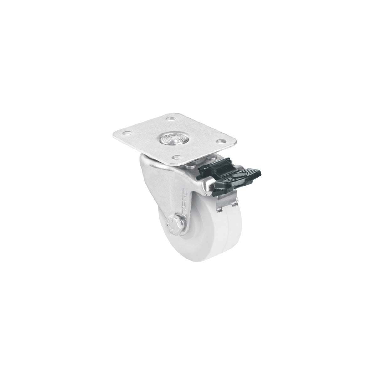 Rodaja de polietileno 2", placa giratoria, 22mm con freno