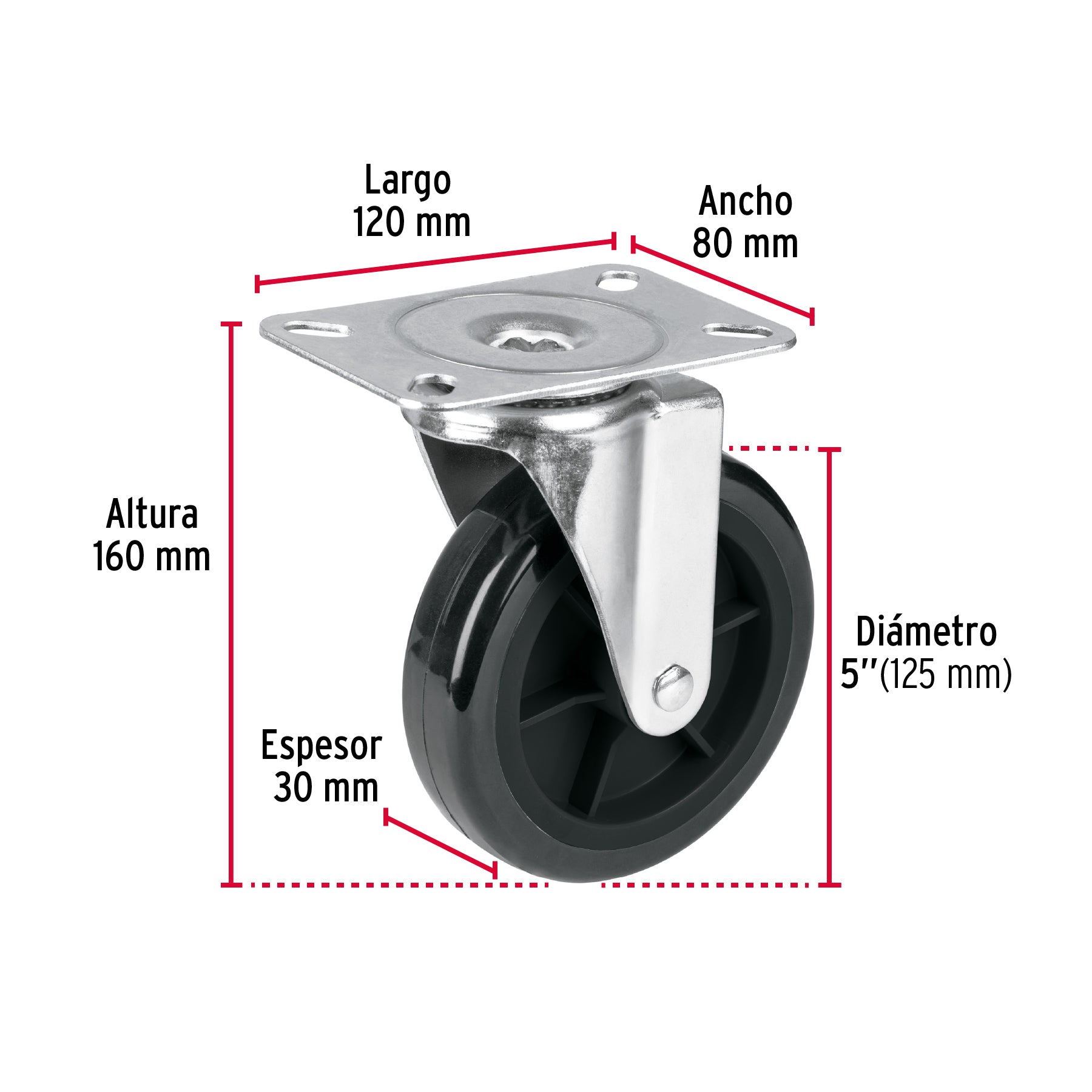 Rodaja de poliuretano 5", placa giratoria para DIA-300P