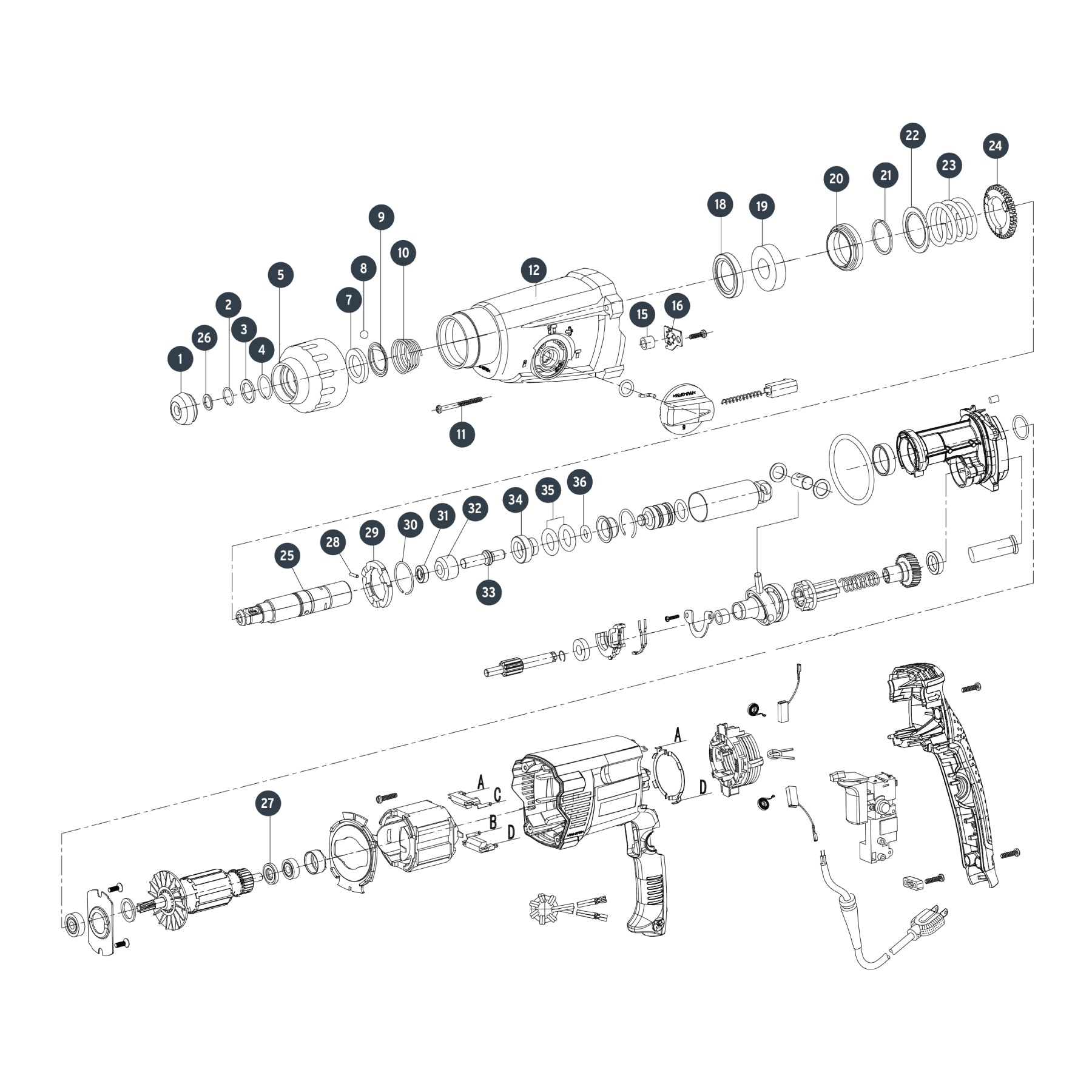 Rotomartillo SDS Plus 3 Joules, 800W, TRUPER PRO