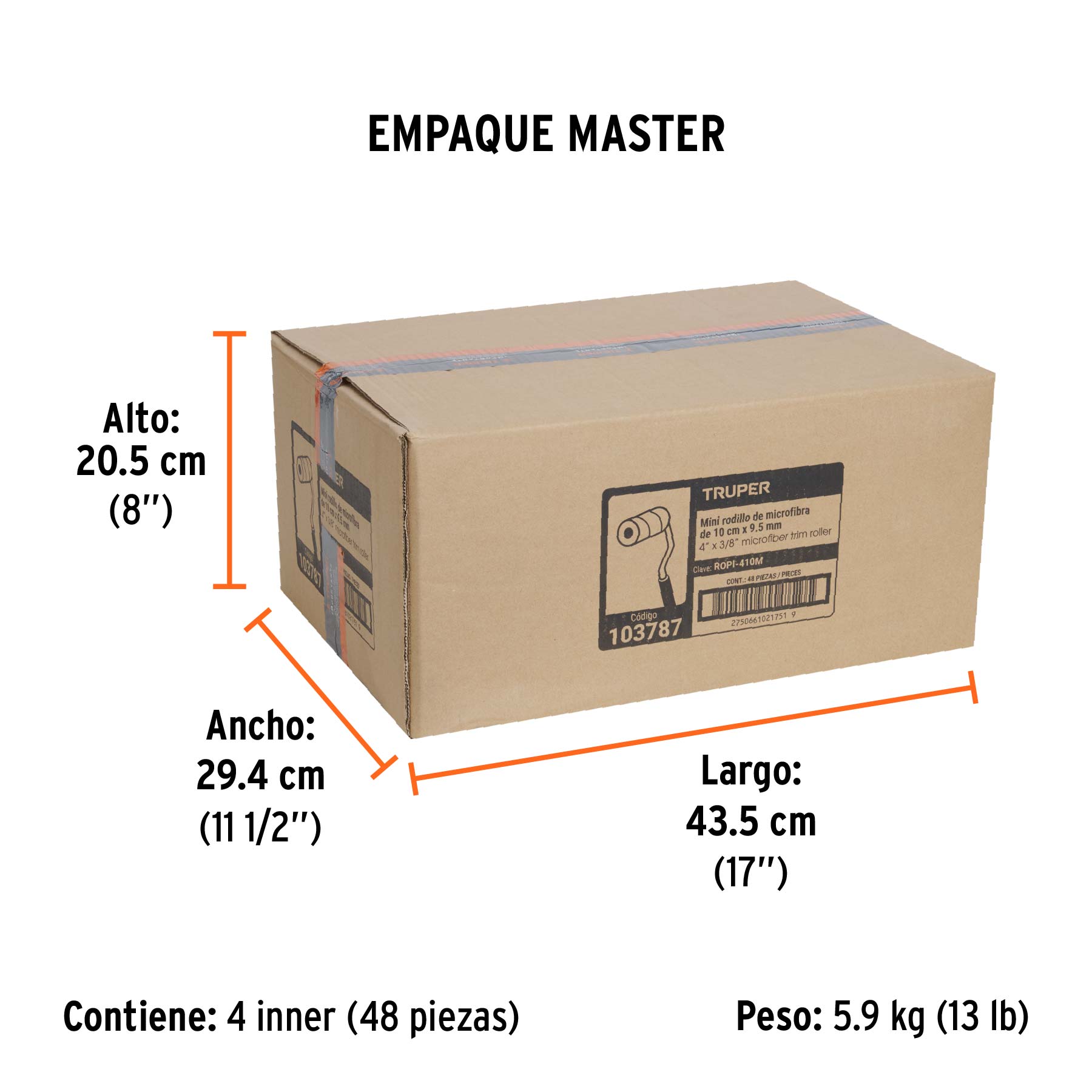 Mini rodillo para pintar 4' x 3/8' de microfibra, TRUPER