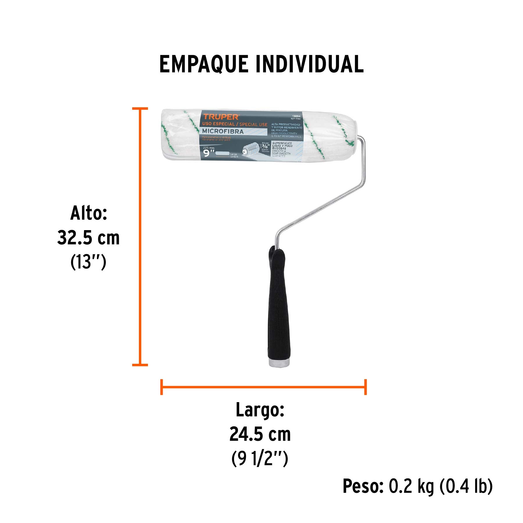 Rodillo para pintar, felpa de 9 x 3/8" de microfibra
