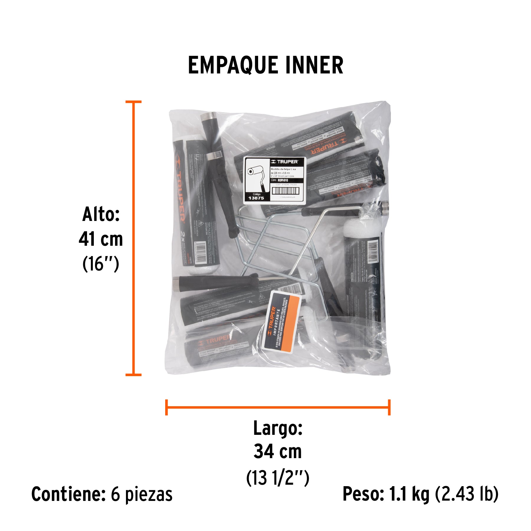 Rodillo para pintar, felpa 9 x 3/8", extra lisa
