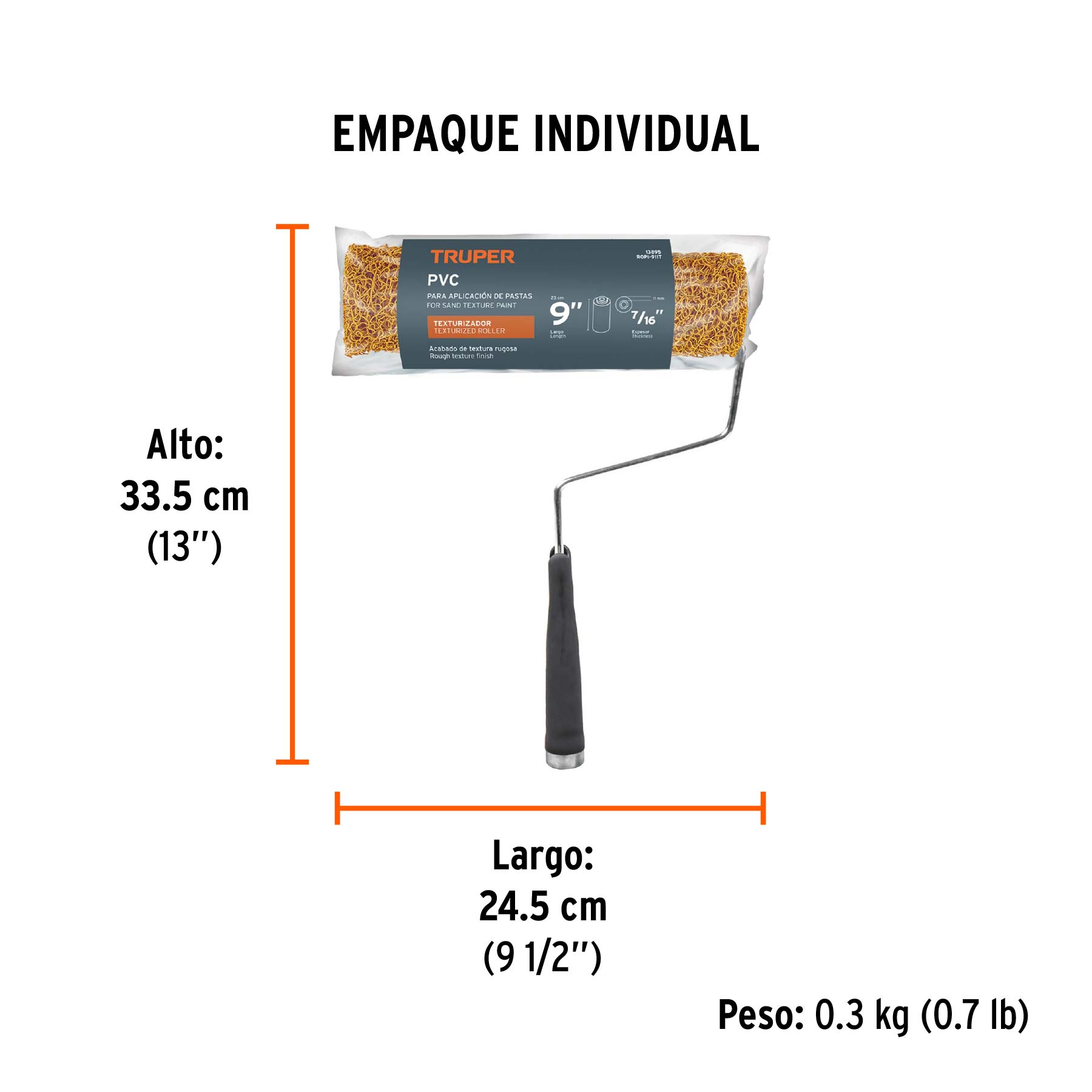 Rodillo para pintar, felpa 9 x 7/16", de PVC