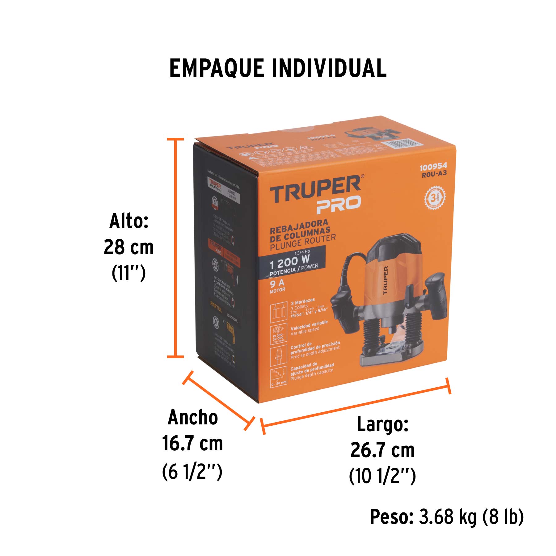 Router 1200 W 1-3/4 HP, profesional, Truper