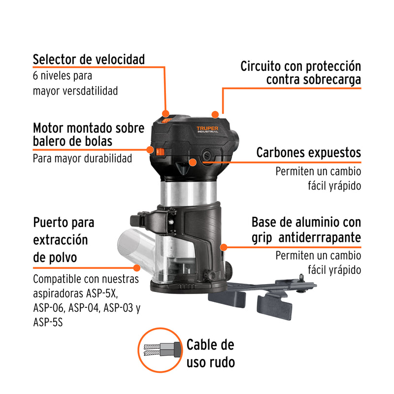 Mini router industrial 700 W, 3/4 HP, Truper