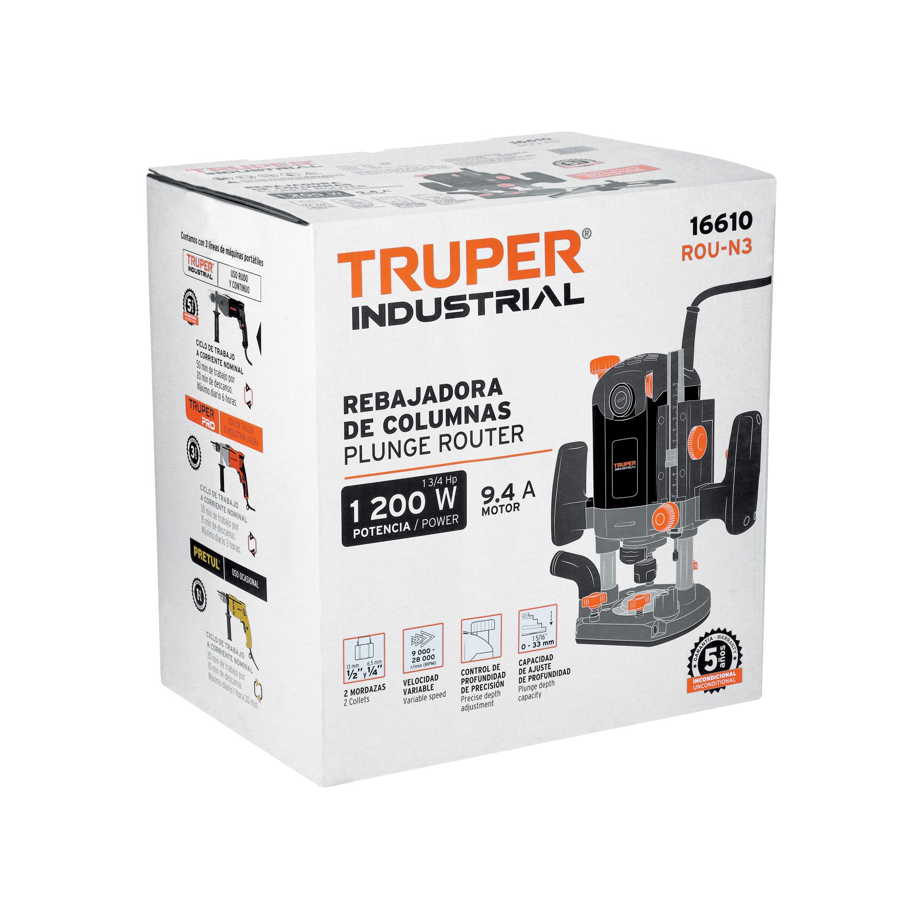 Rebajadora industrial 1-3/4 hp 1200w