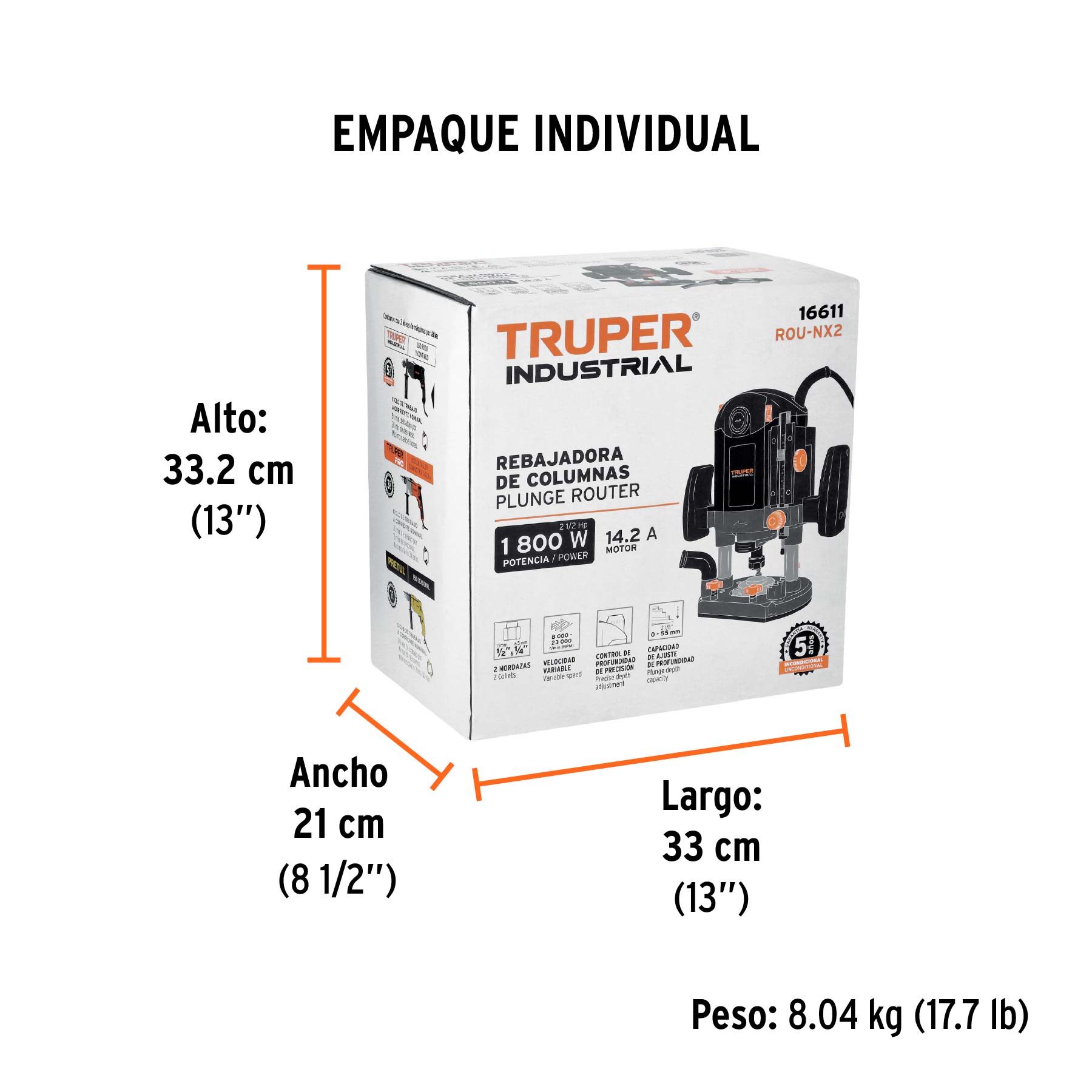 Rebajadora industrial 2-1/2 hp 1800w