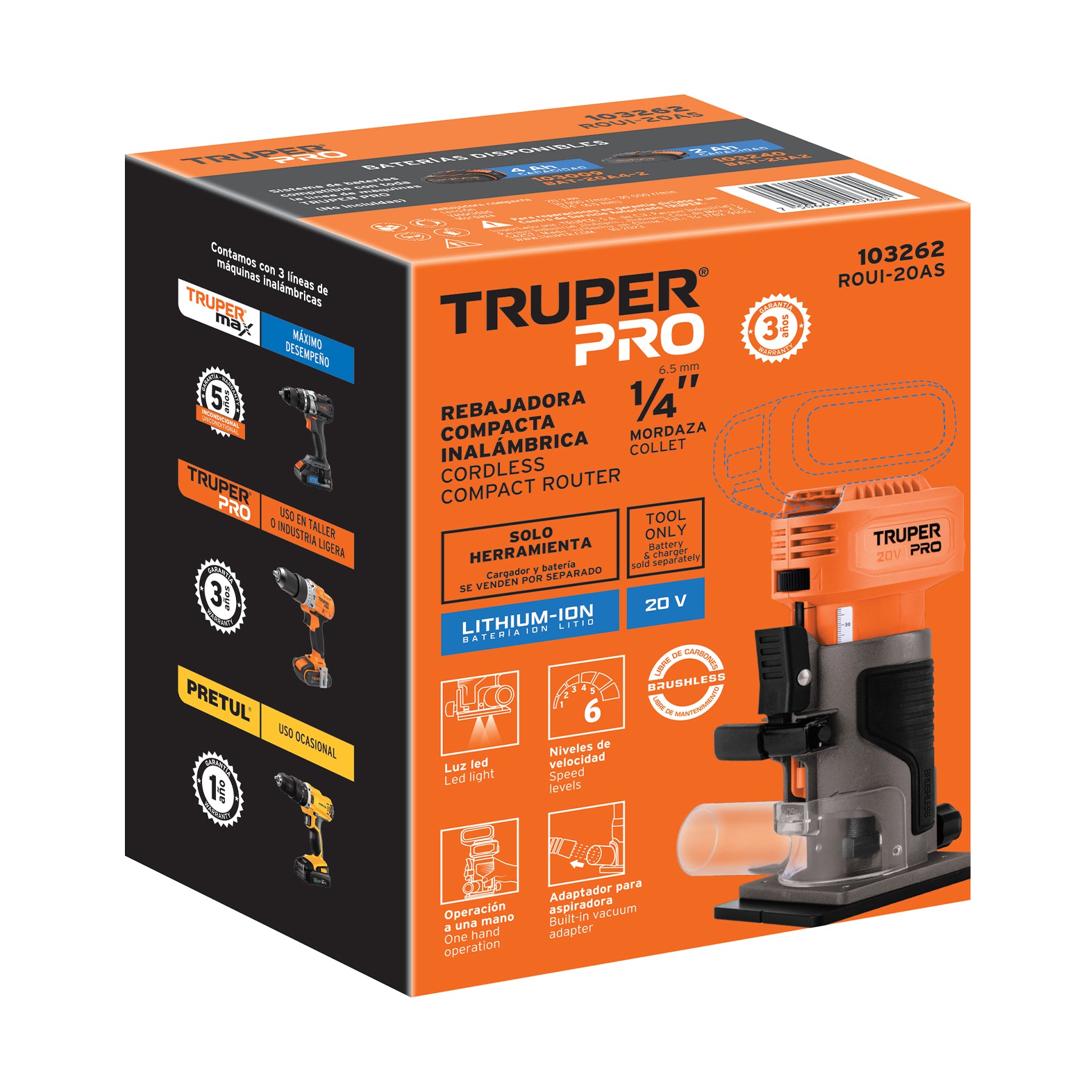Router inal. 20V, s/accesorios, TRUPER PRO