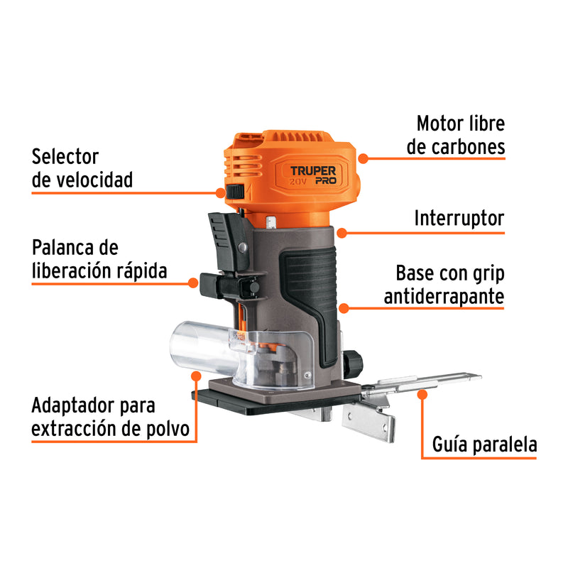 Router inal. 20V, s/accesorios, TRUPER PRO