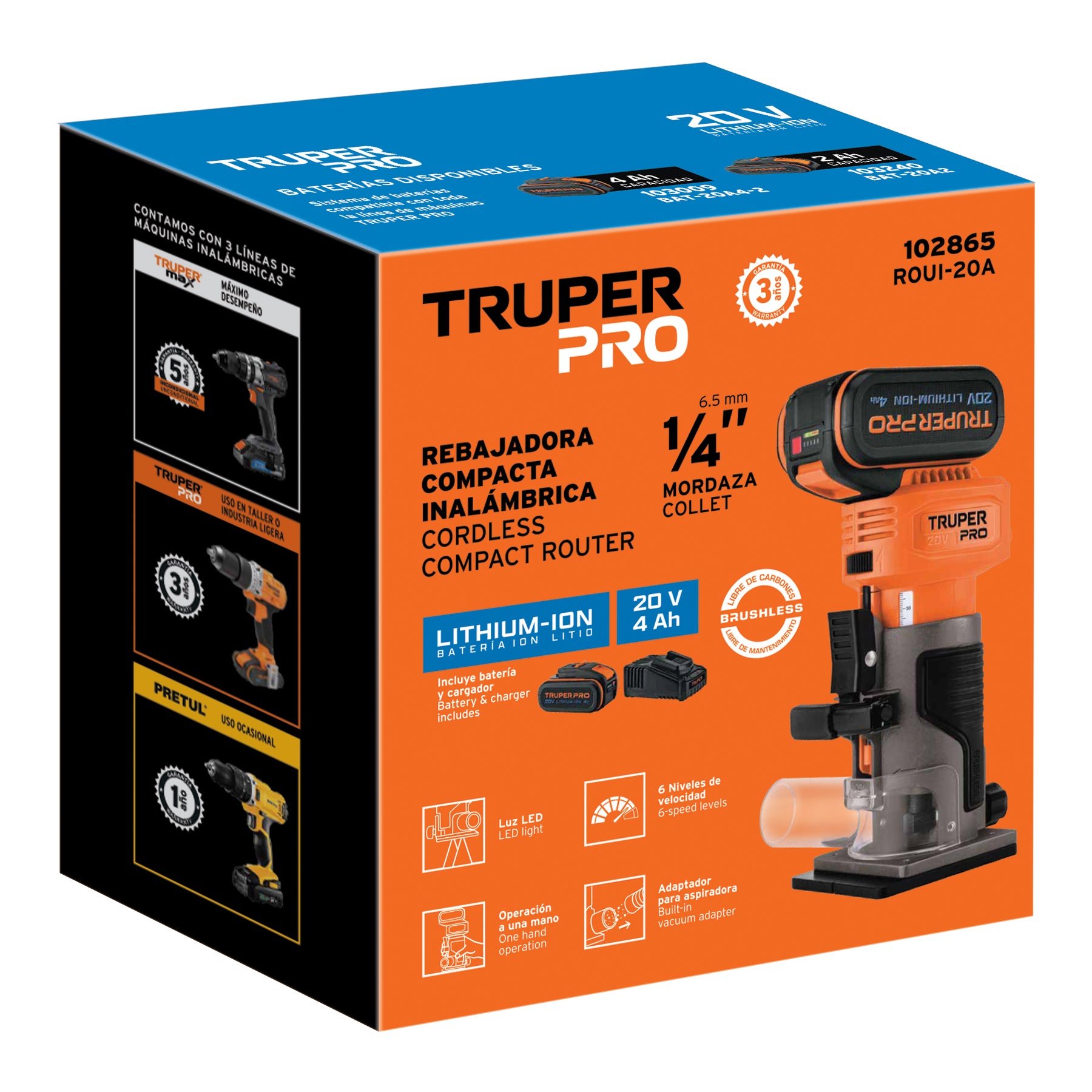 Router inal. 20V, 1 bat. 4Ah, 1 carg. TRUPER PRO