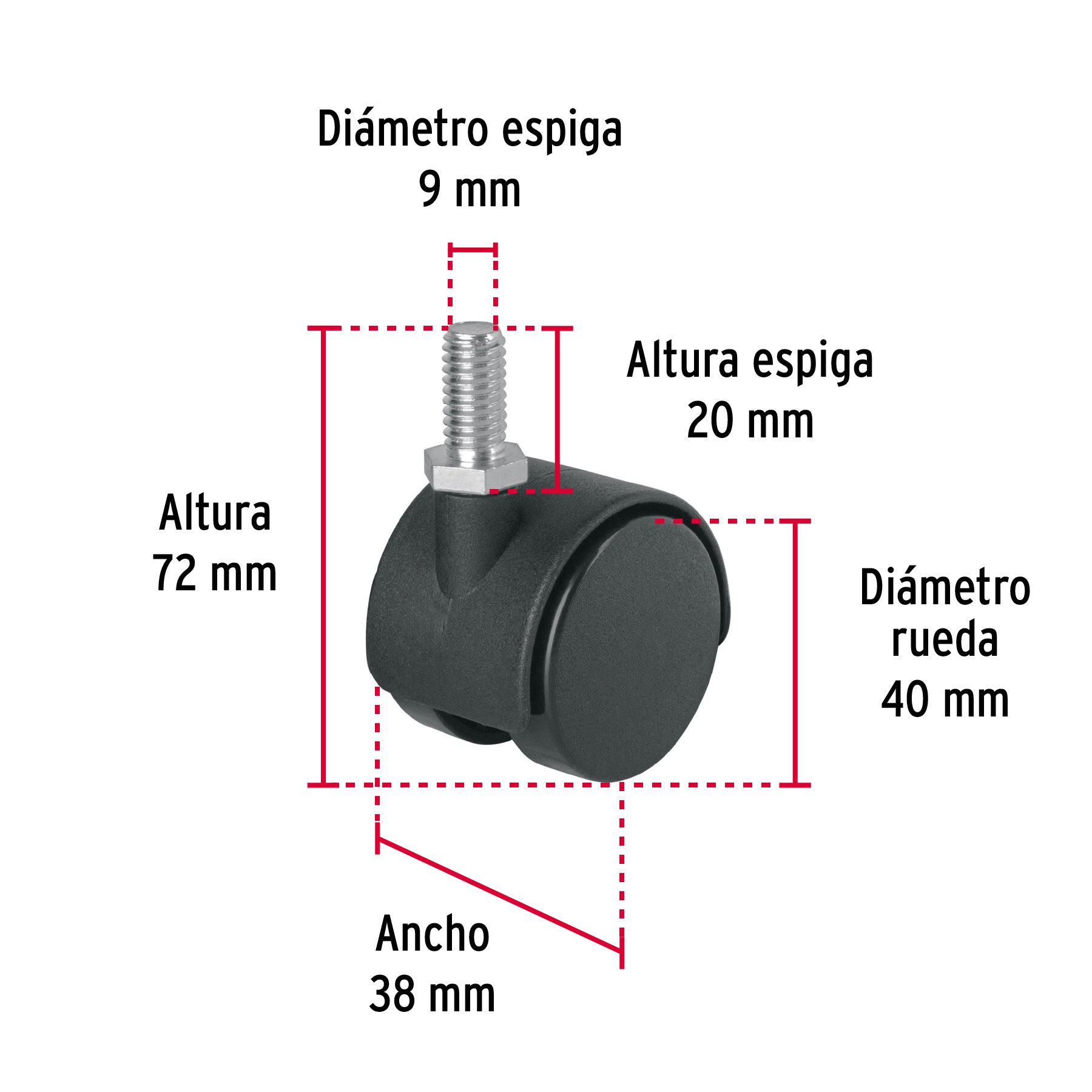 Rodaja tipo yoyo con espiga 40 mm