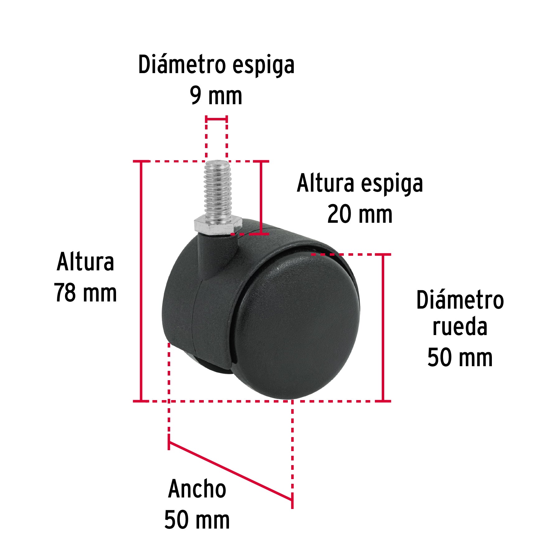 Rodaja tipo yoyo con espiga 50 mm