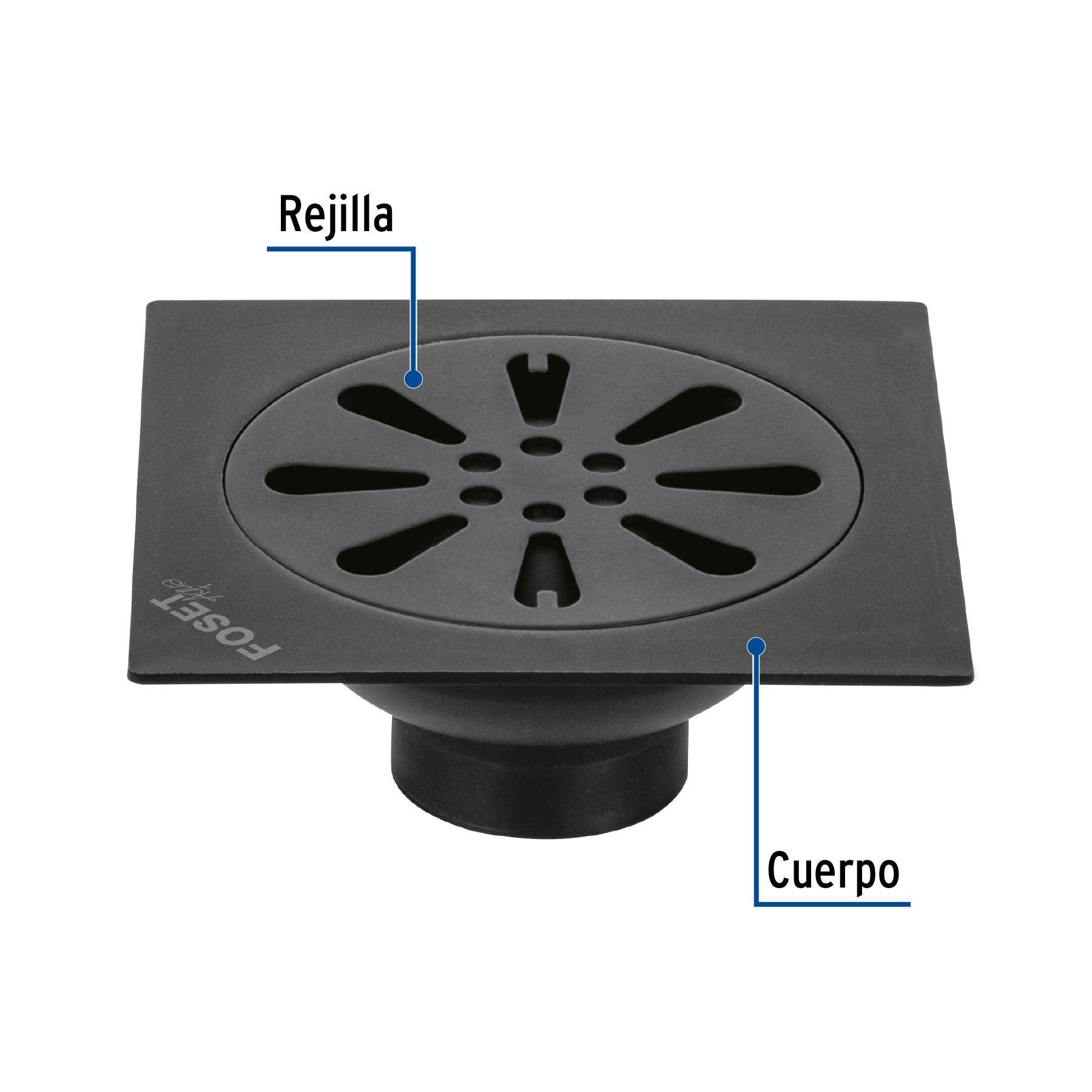 Resumidero cuadrado 4'x 4', acero inoxidable, negro, gota