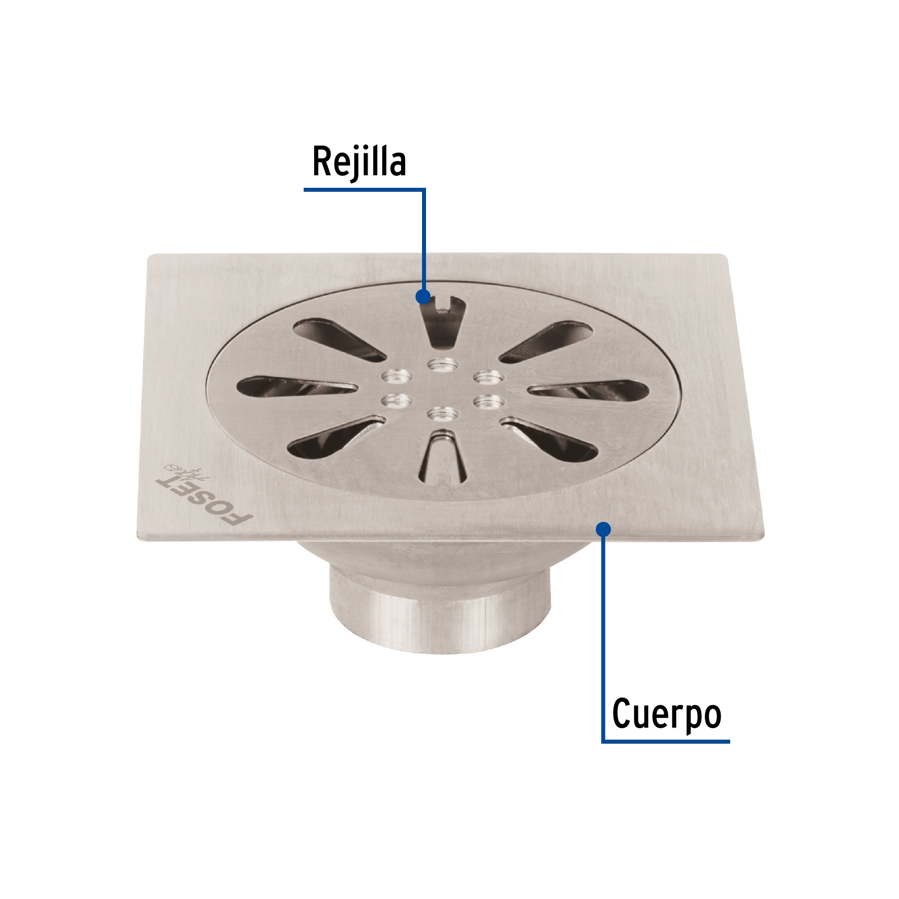 Resumidero cuadrado 4'x 4', acero inoxidable, gota, Aqua