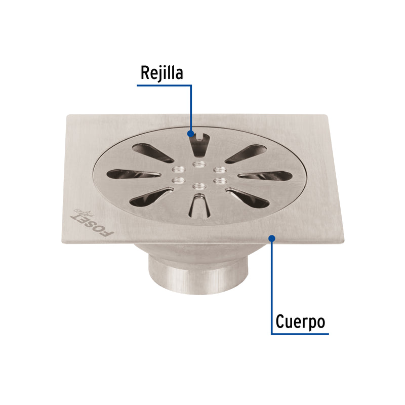 Resumidero cuadrado 4'x 4', acero inoxidable, gota, Aqua