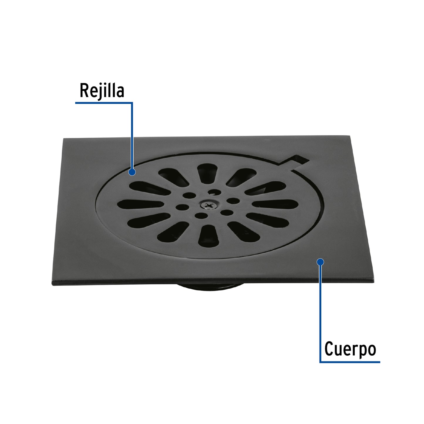 Resumidero cuadrado 6'x 6', latón, negro, Foset Aqua