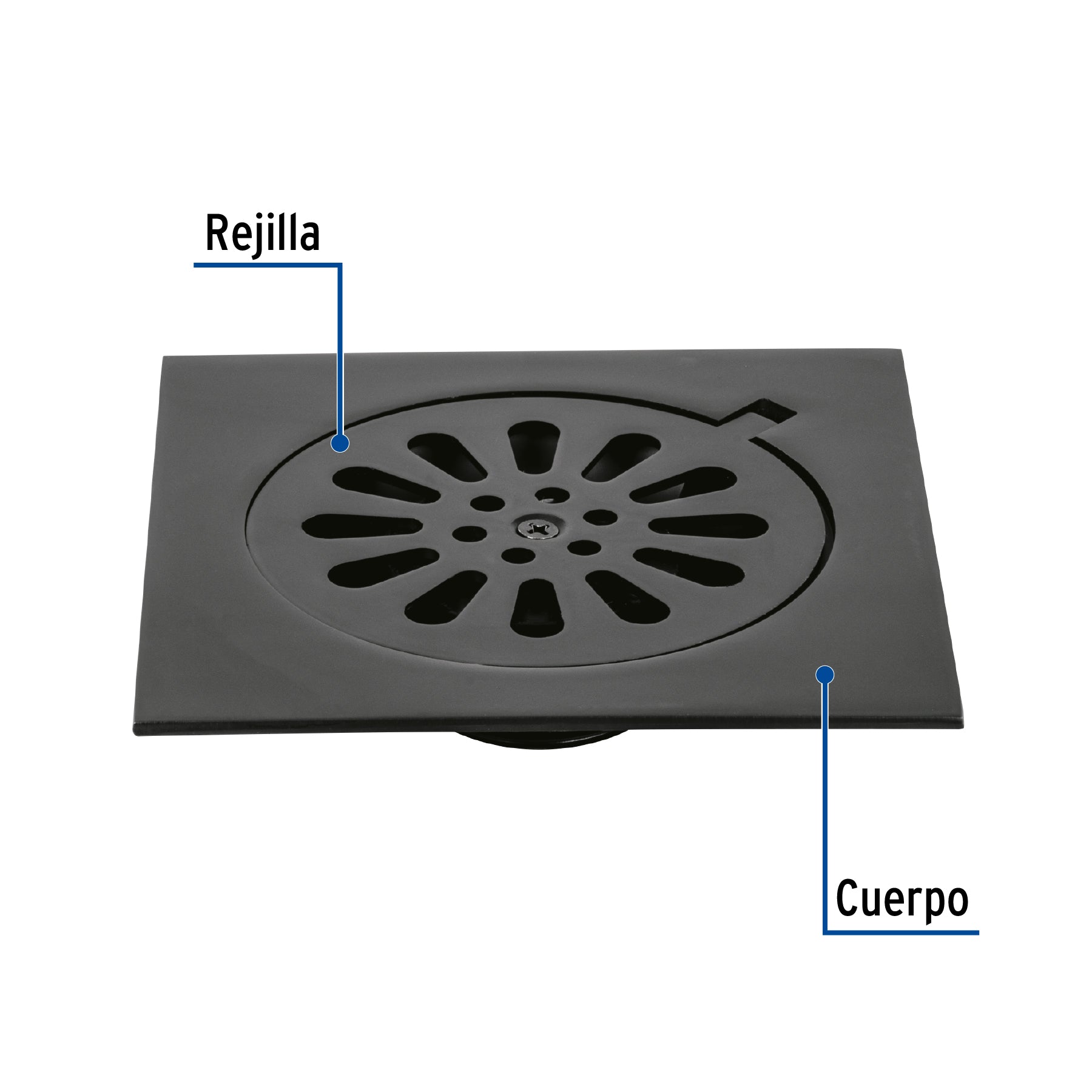 Resumidero cuadrado 6'x 6', latón, negro, Foset Aqua