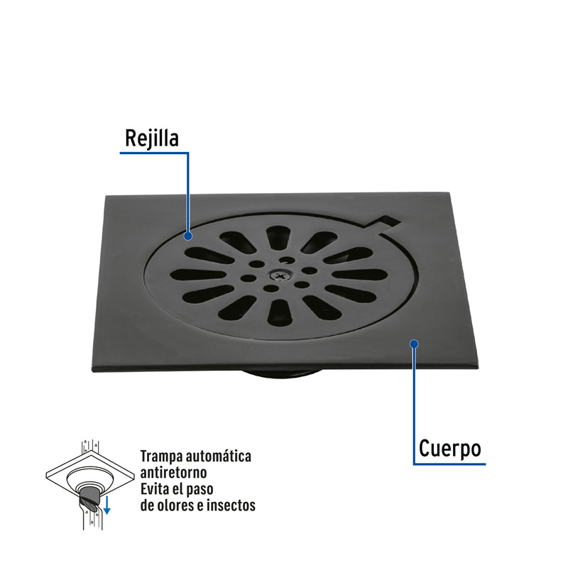 Resumidero cuadrado 6'x 6', latón, negro, Foset Aqua
