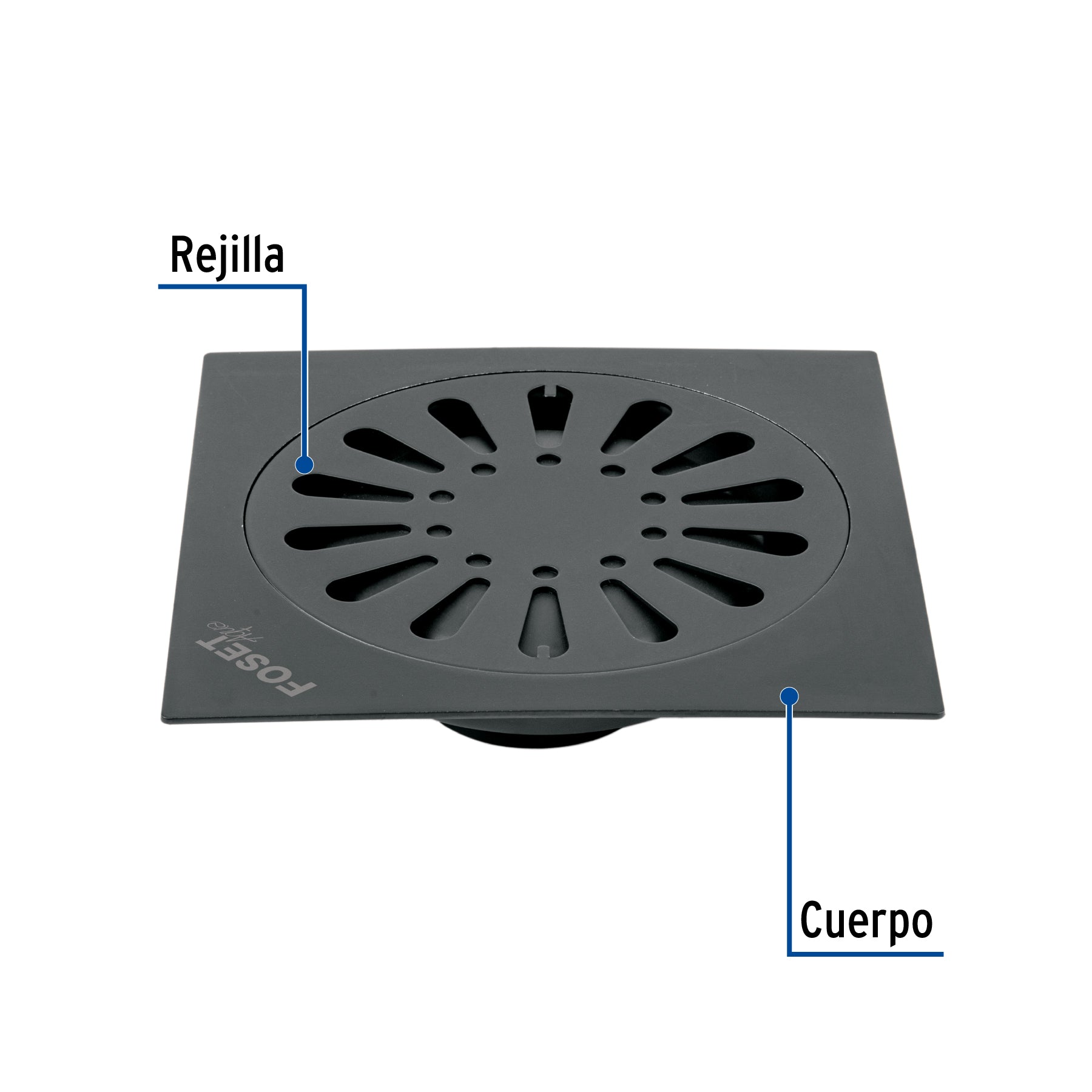 Resumidero cuadrado 6'x 6', acero inoxidable, negro, gota