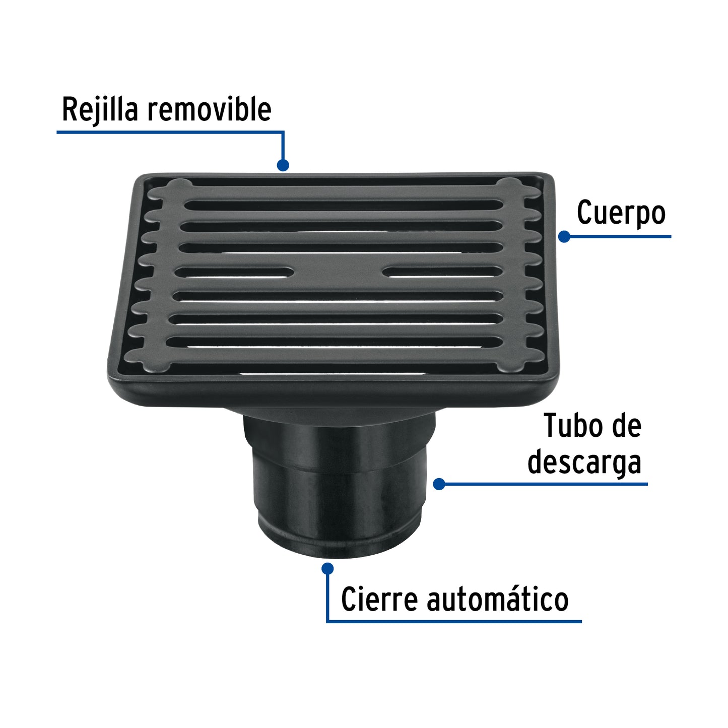 Resumidero cuadrado 4'x 4', acero inoxidable, negro, Aqua
