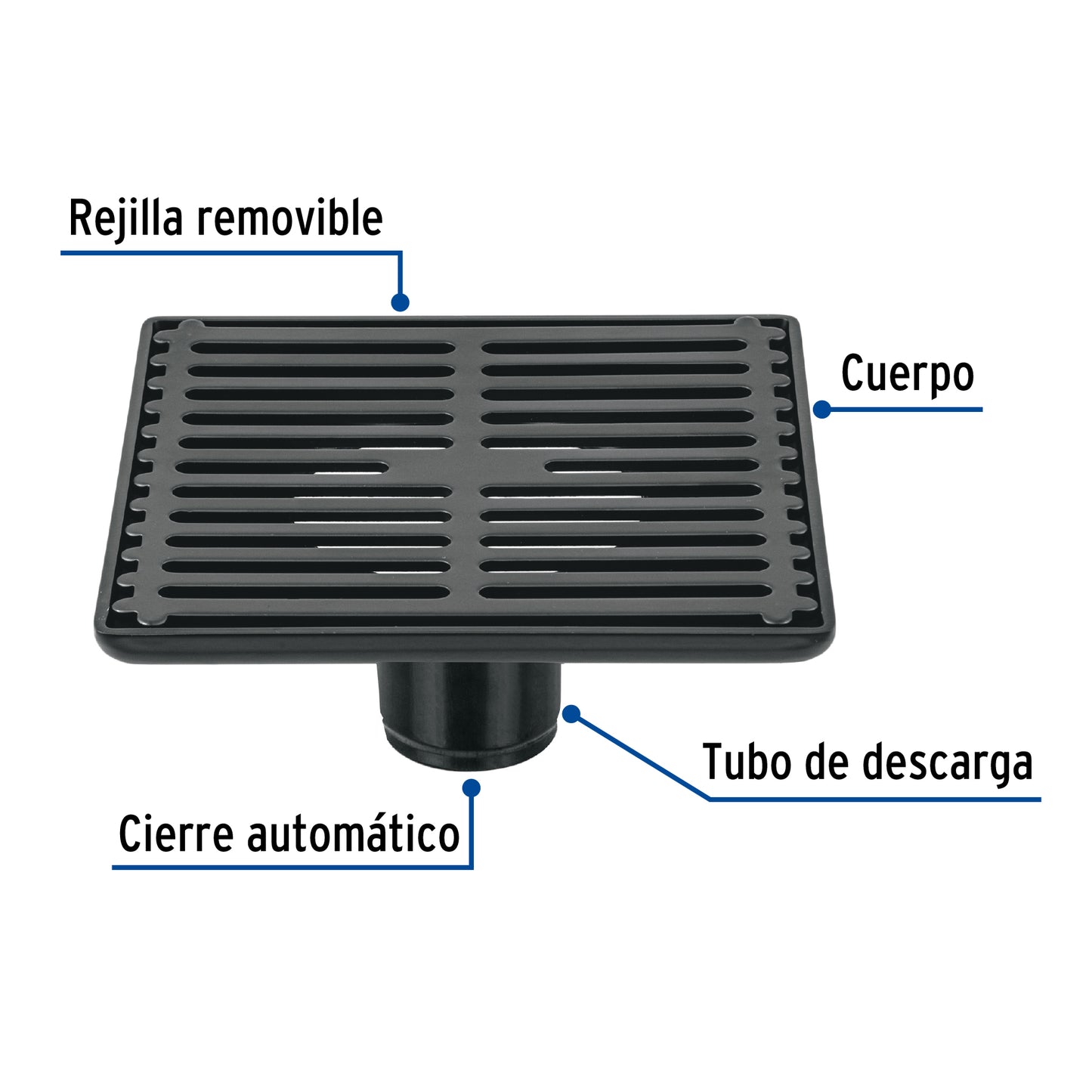 Resumidero cuadrado 6'x 6', acero inoxidable, negro, Aqua