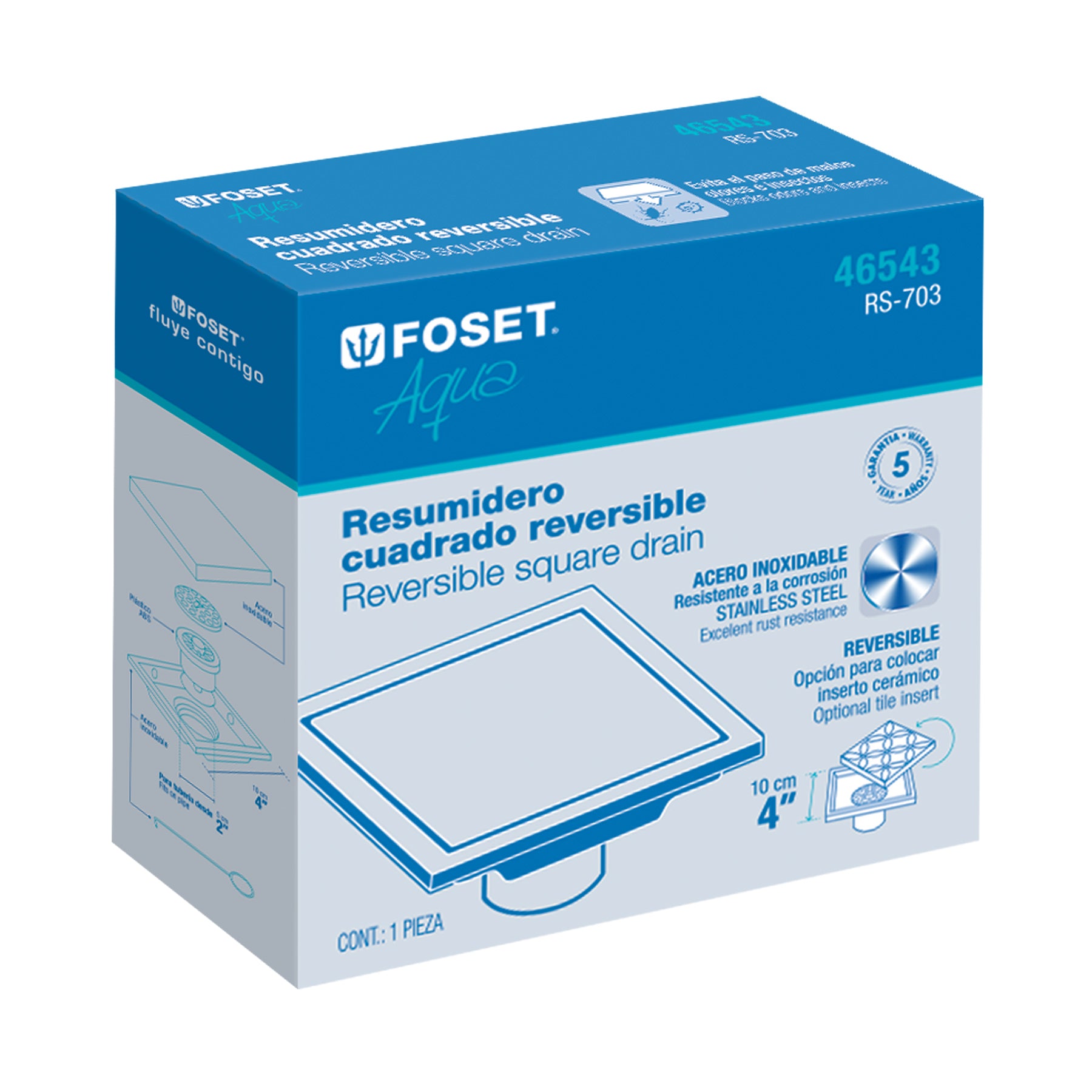 Resumidero reversible de 4', anti olores, acero inox, Aqua