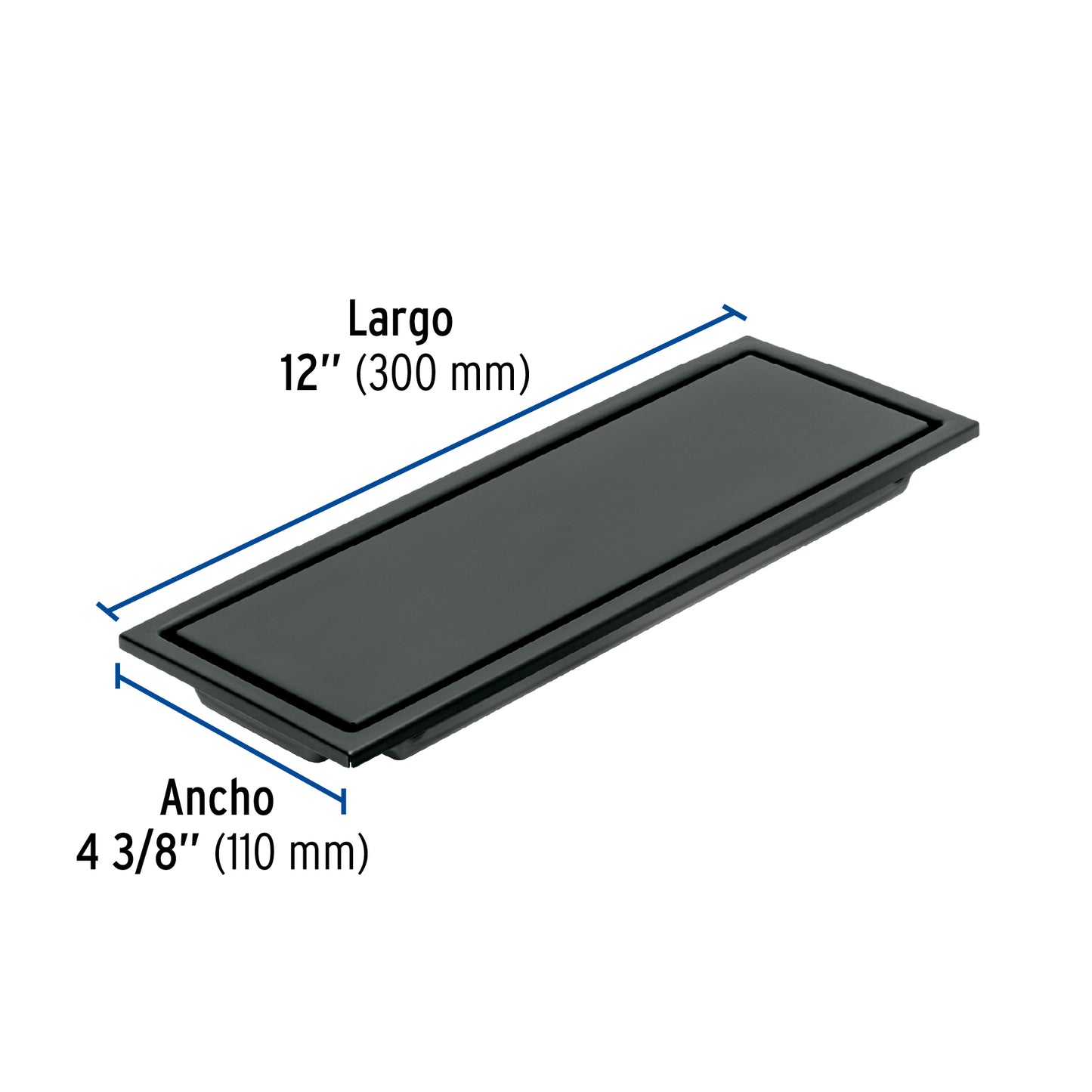 Resumidero largo reversible de 12', acero inox, negro, Aqua