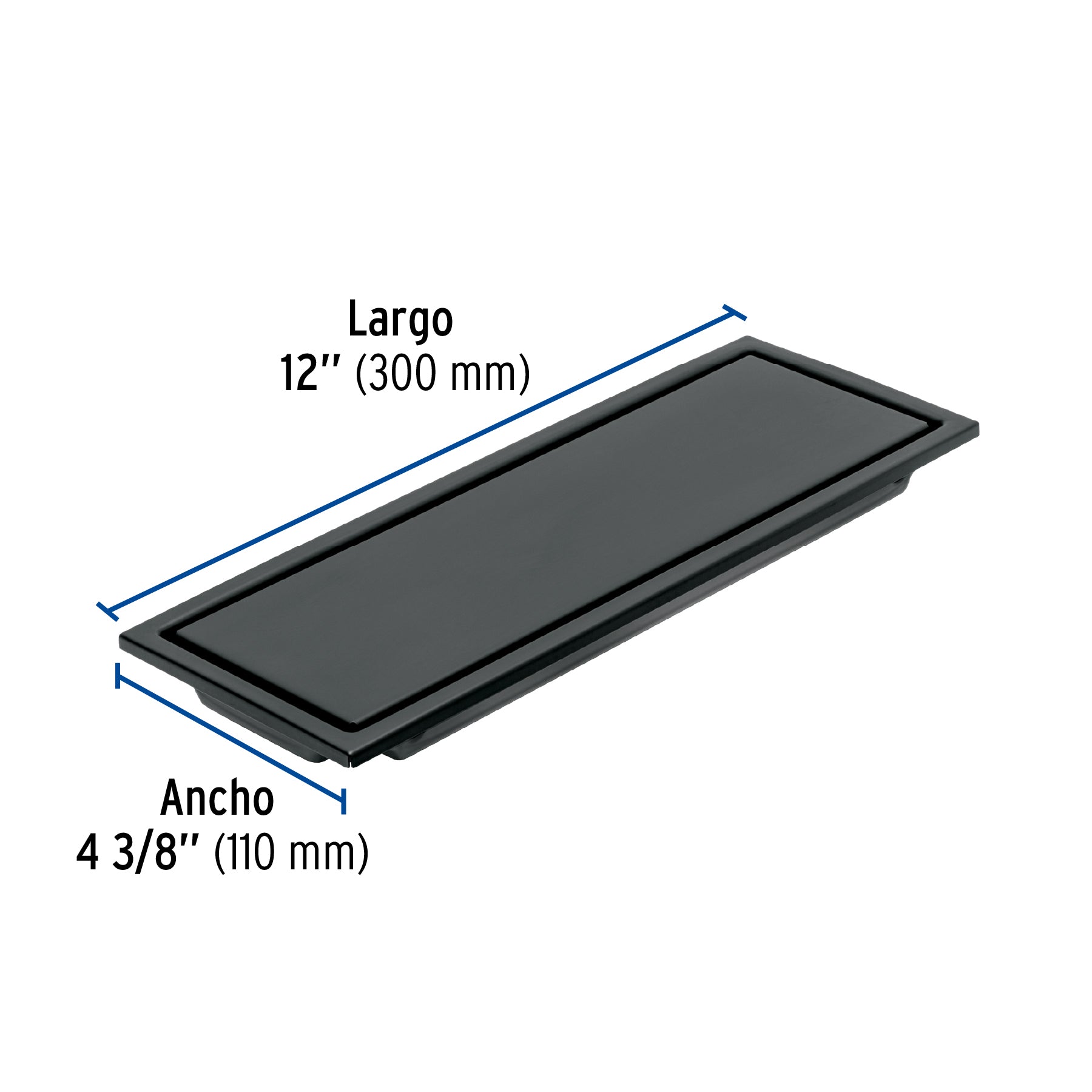 Resumidero largo reversible de 12', acero inox, negro, Aqua
