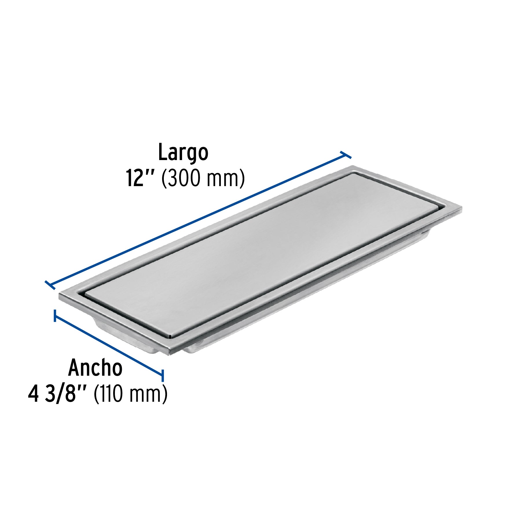Resumidero largo reversible de 12', acero inox, Aqua
